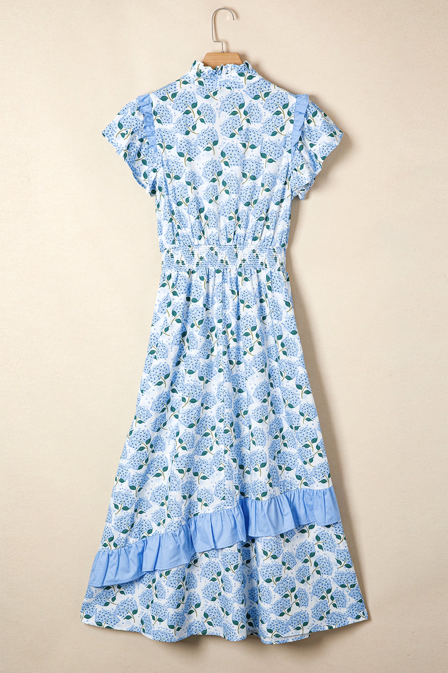 Blue Hydrangea Ruffle Midi Dress