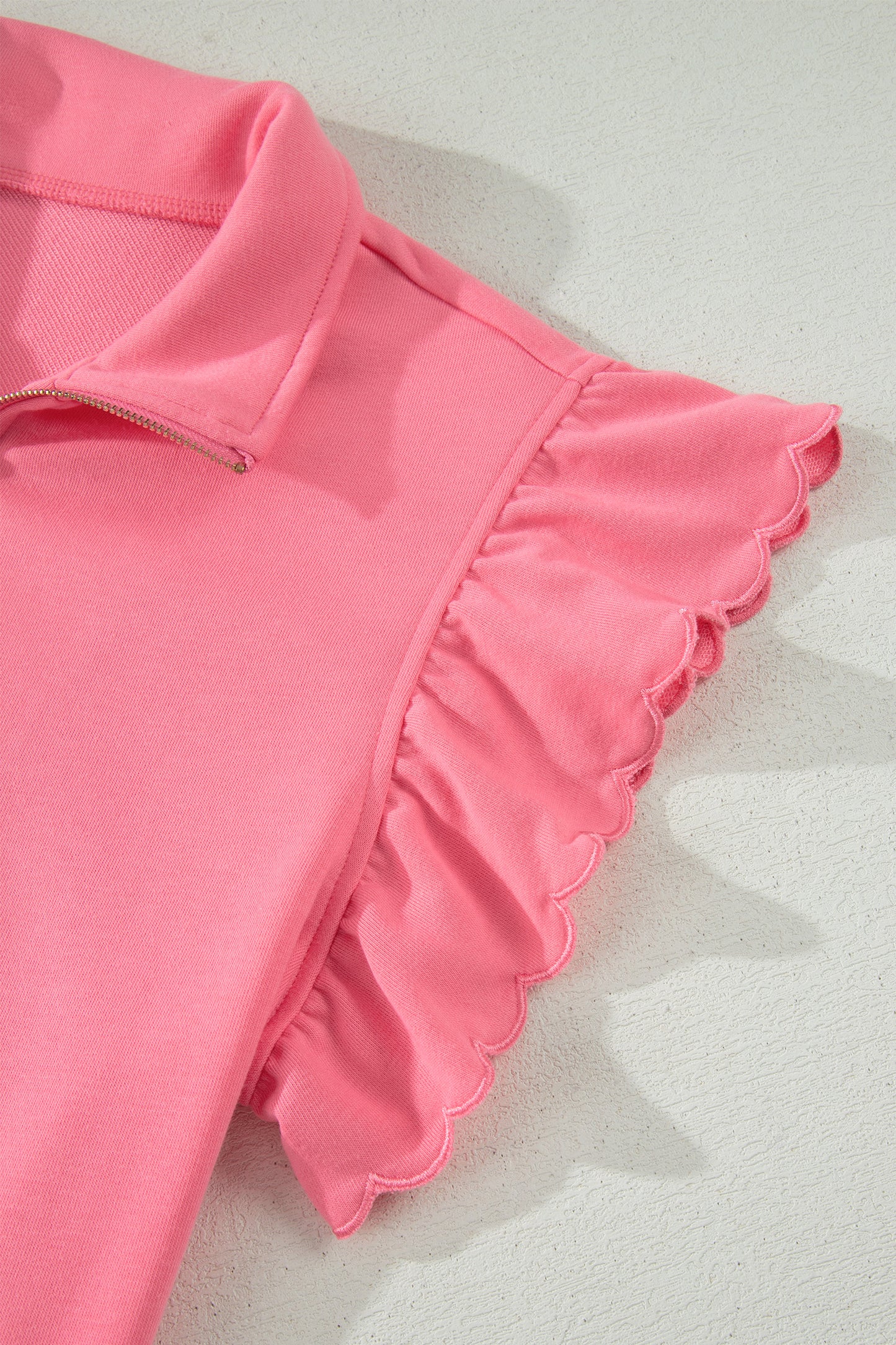 Coral Paradise Half Zipped Ruffled Short Set