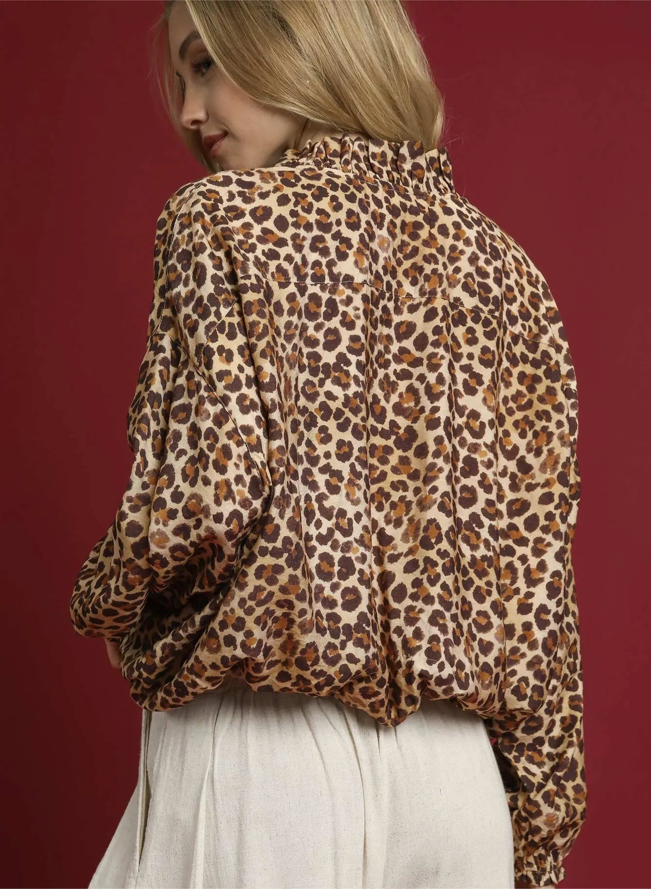 Umgee Leopard Print Balloon Sleeve Blouse