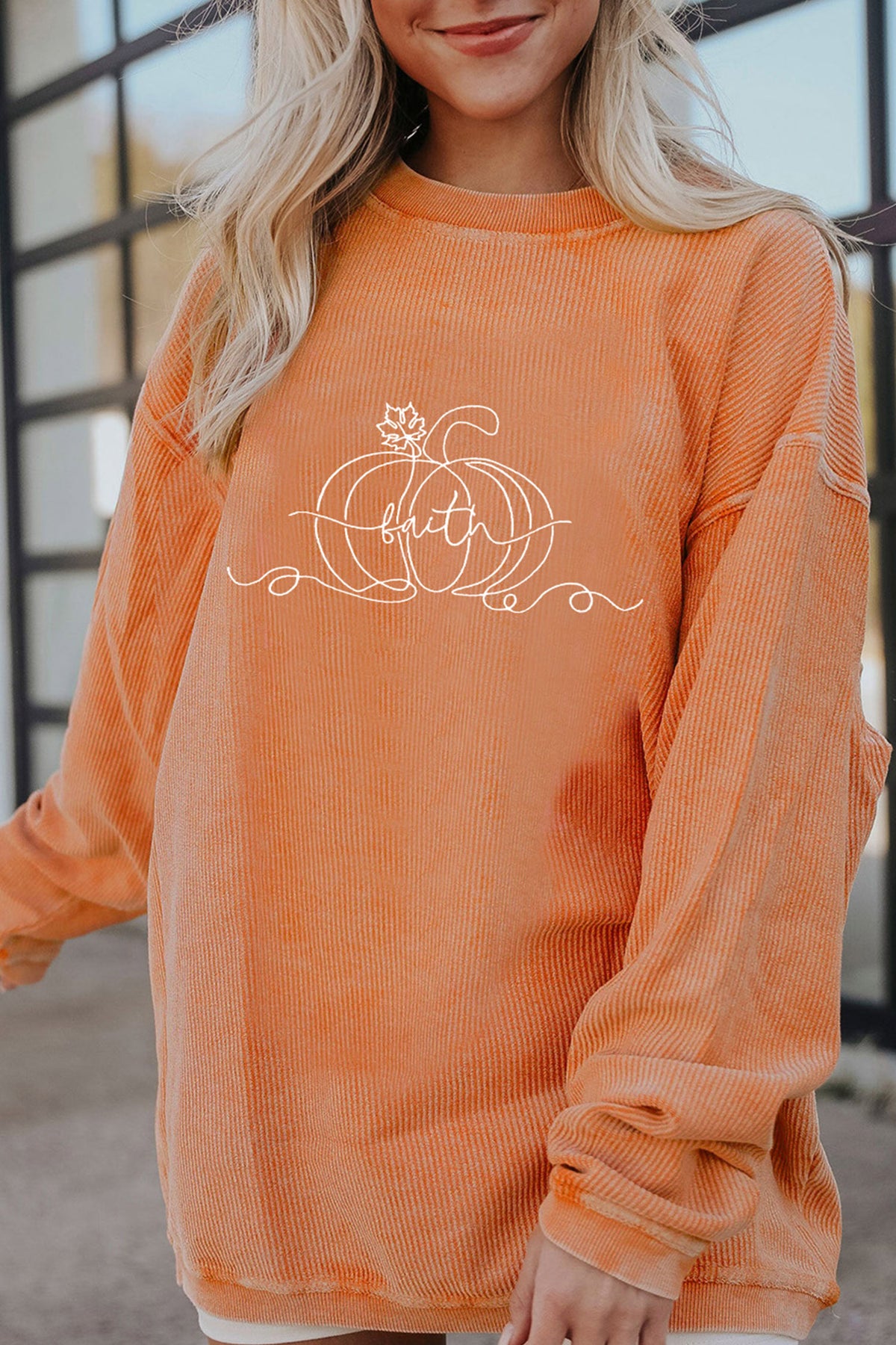 Orange Custom Embroidered Pumpkin Faith Graphic Sweatshirt