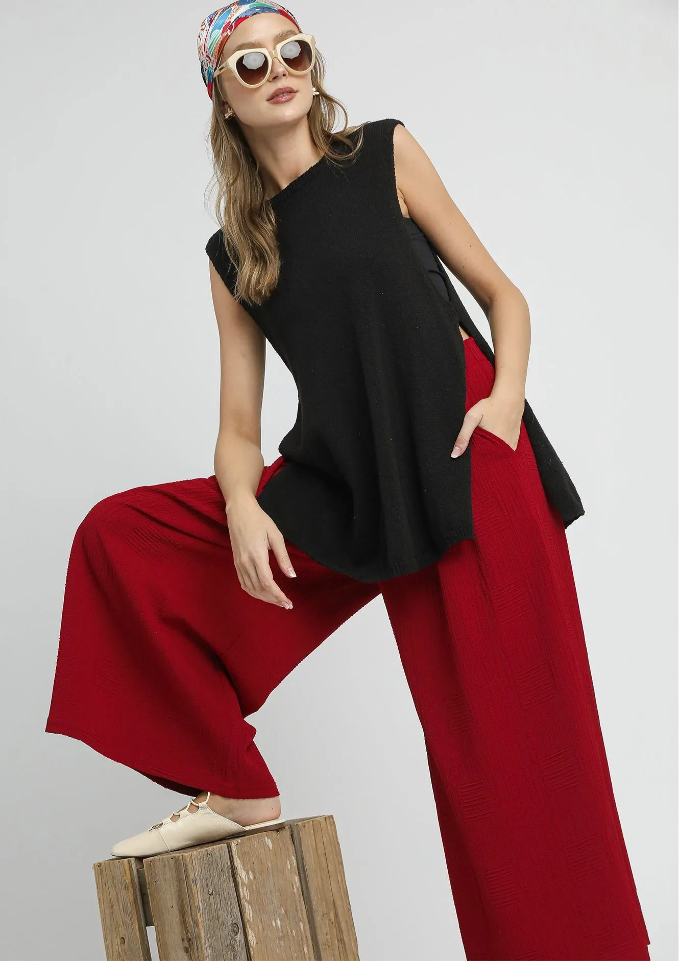 Umgee Elastic Waist Wide Leg Pants