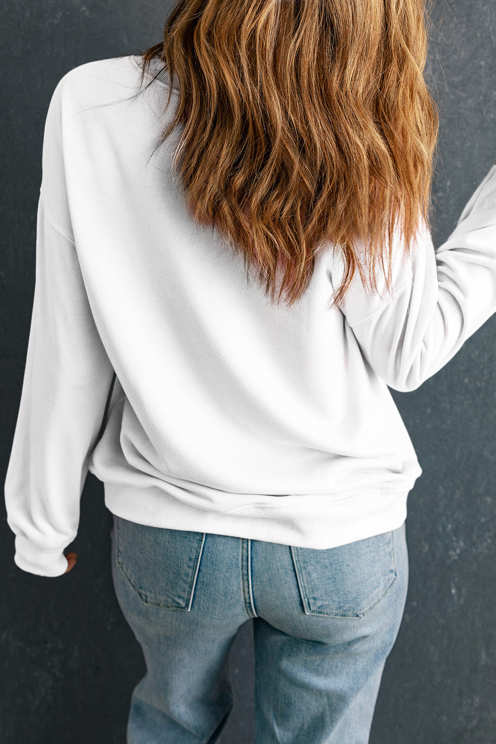 White Plush Leopard Tree Patched Drop Shoulder Sweatshirt