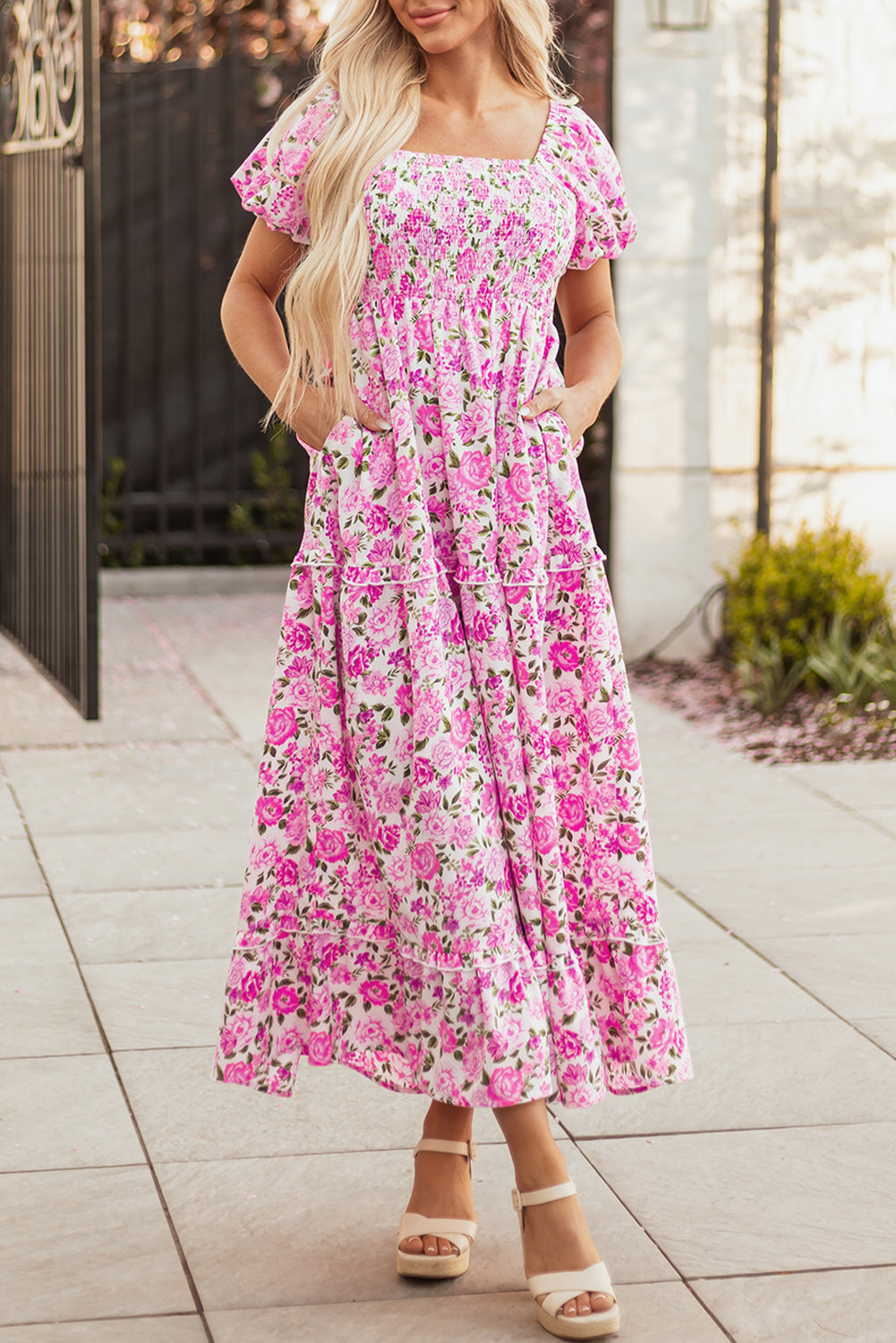 Rosewood Garden Smocked Maxi