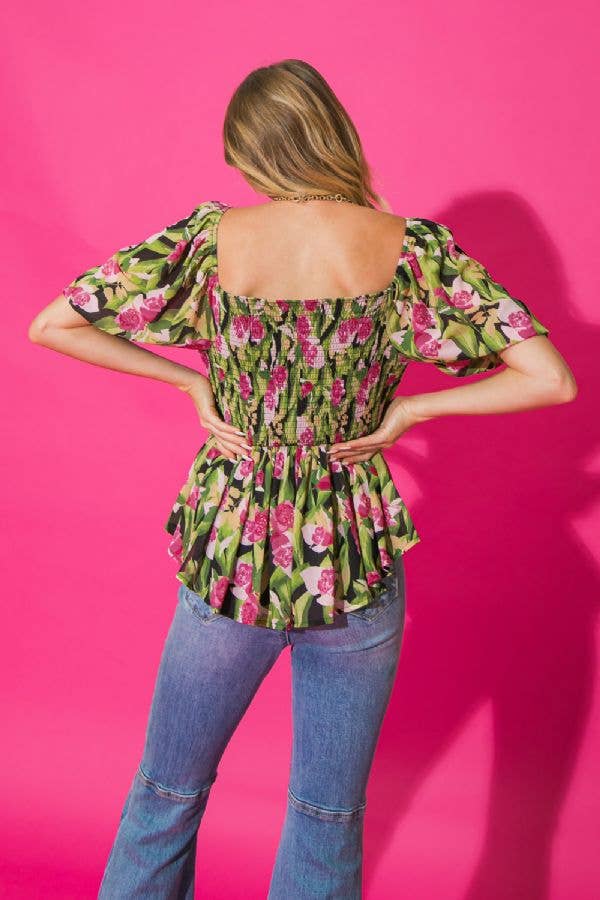 Midnight Garden Wrap Blouse