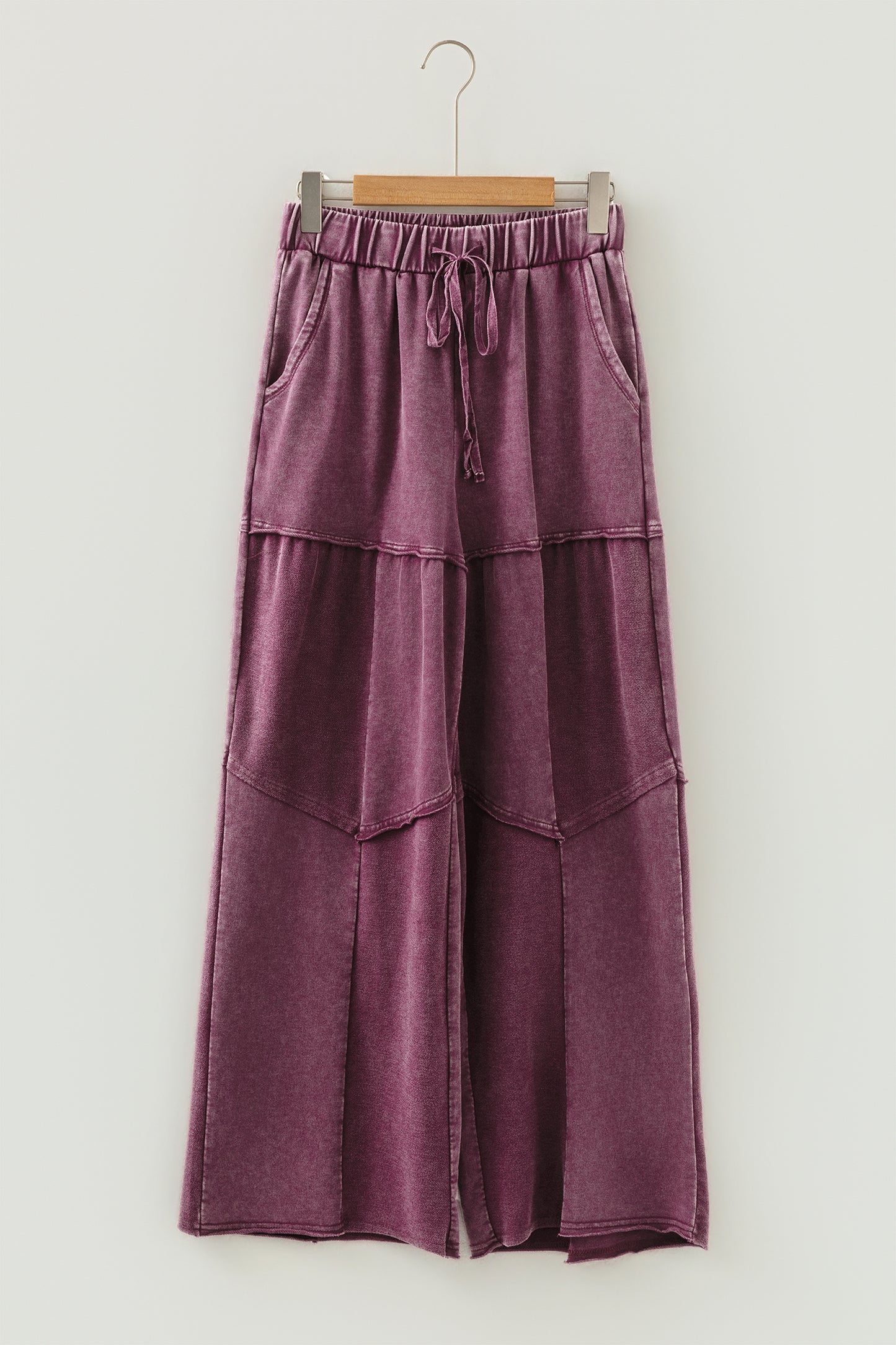 Wild Ginger Careys Mineral Wash Tiered Wide Leg Patchwork Drawstring Pants