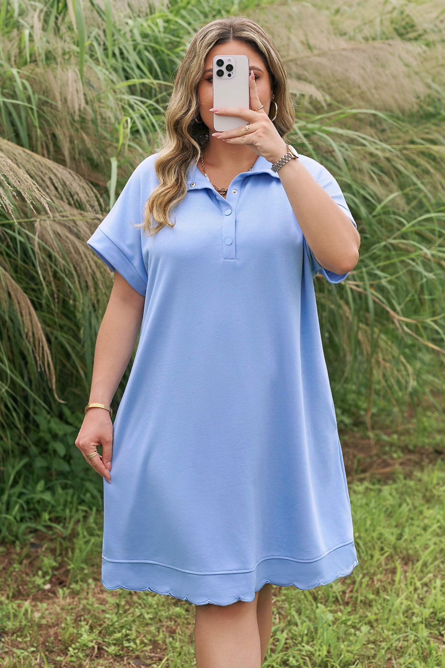 Curvy Blue Skies Scallop Dress