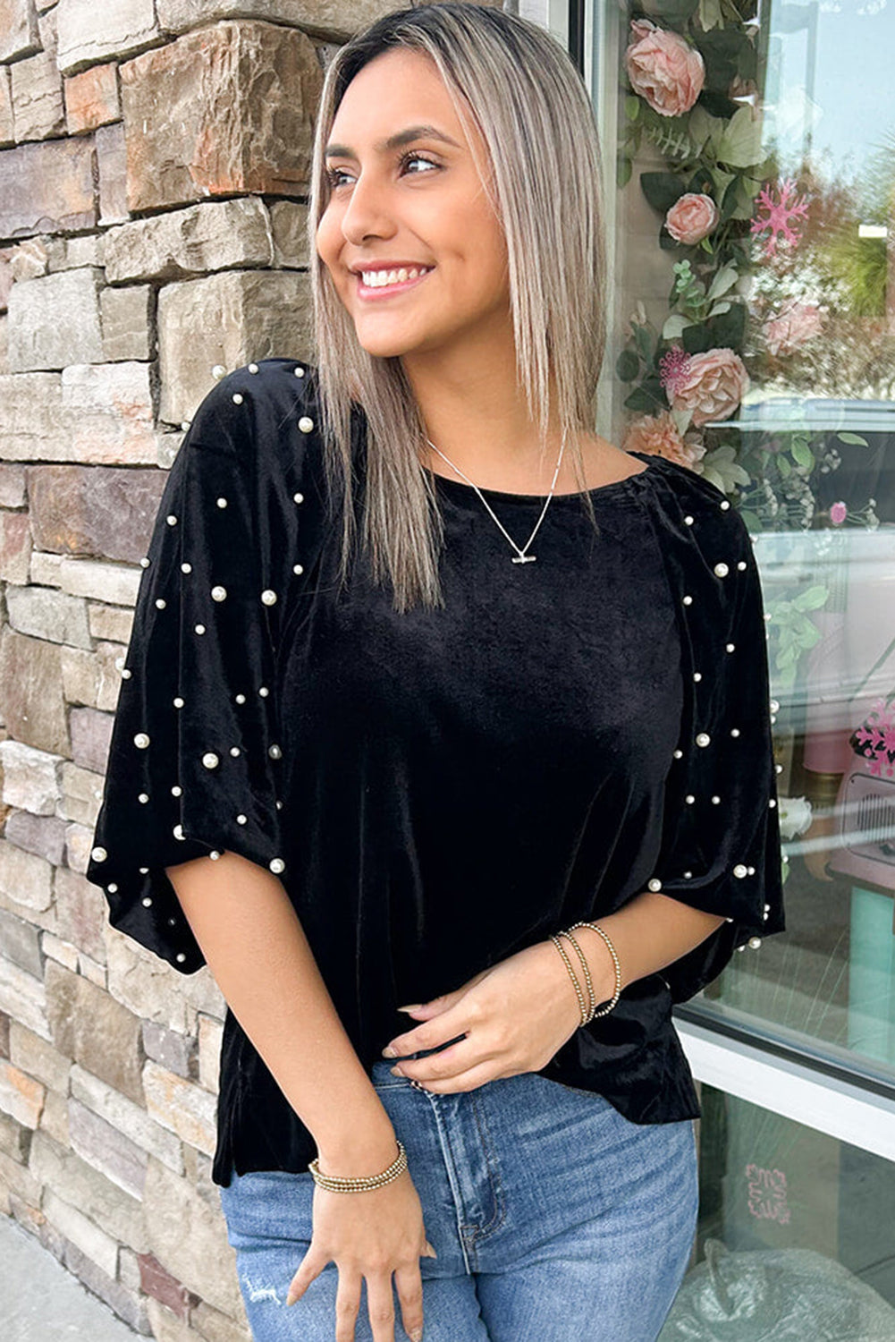 Midnight Pearl Velvet Top
