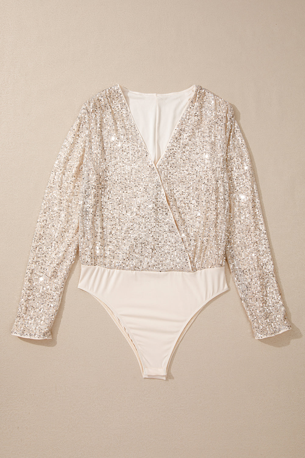 Beige Starlight Wrap Sequin Bodysuit