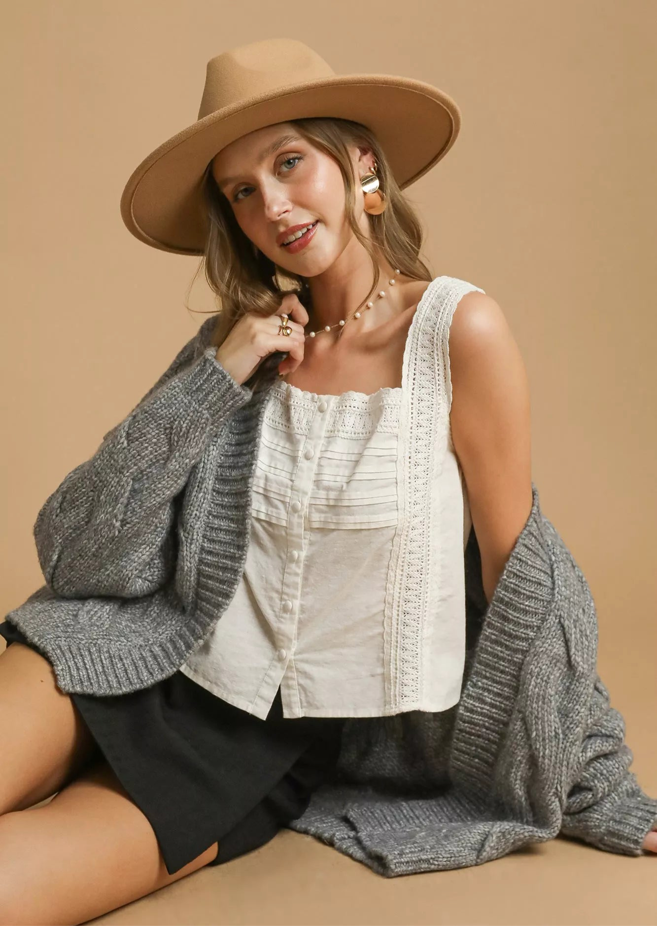 Umgee Chunky Cable Knit Open Front Cardigan