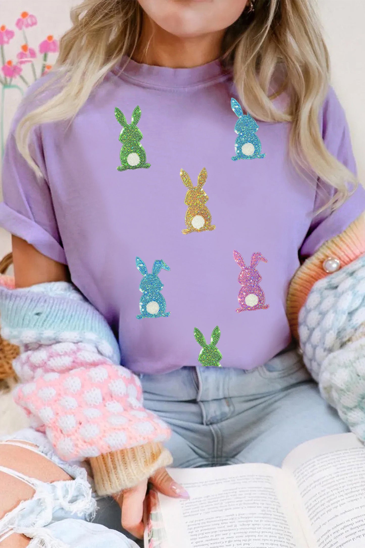 Sequin Easter Bunny Patched Tee