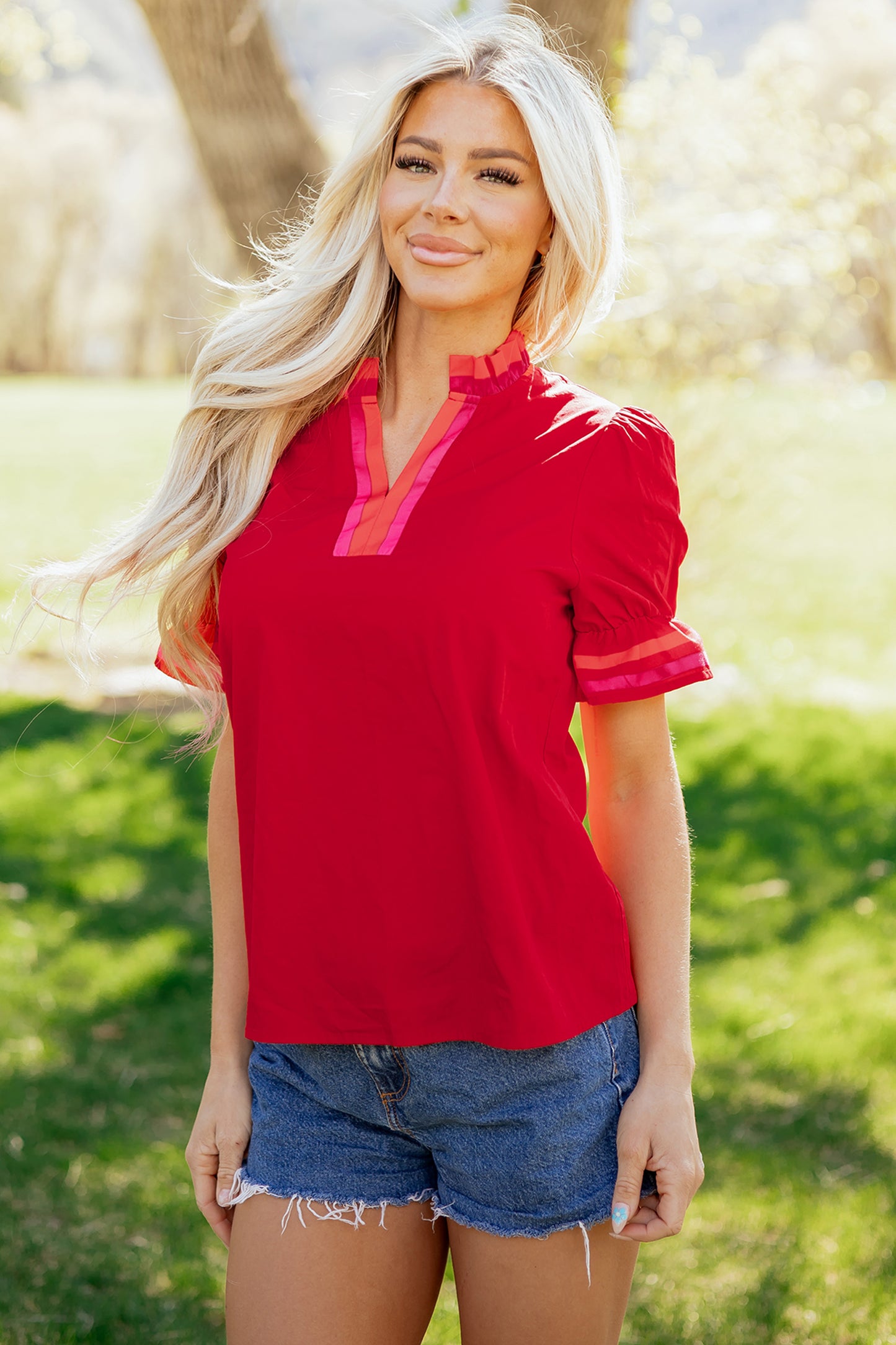 Cherry Pop Ruffle Sleeve Blouse