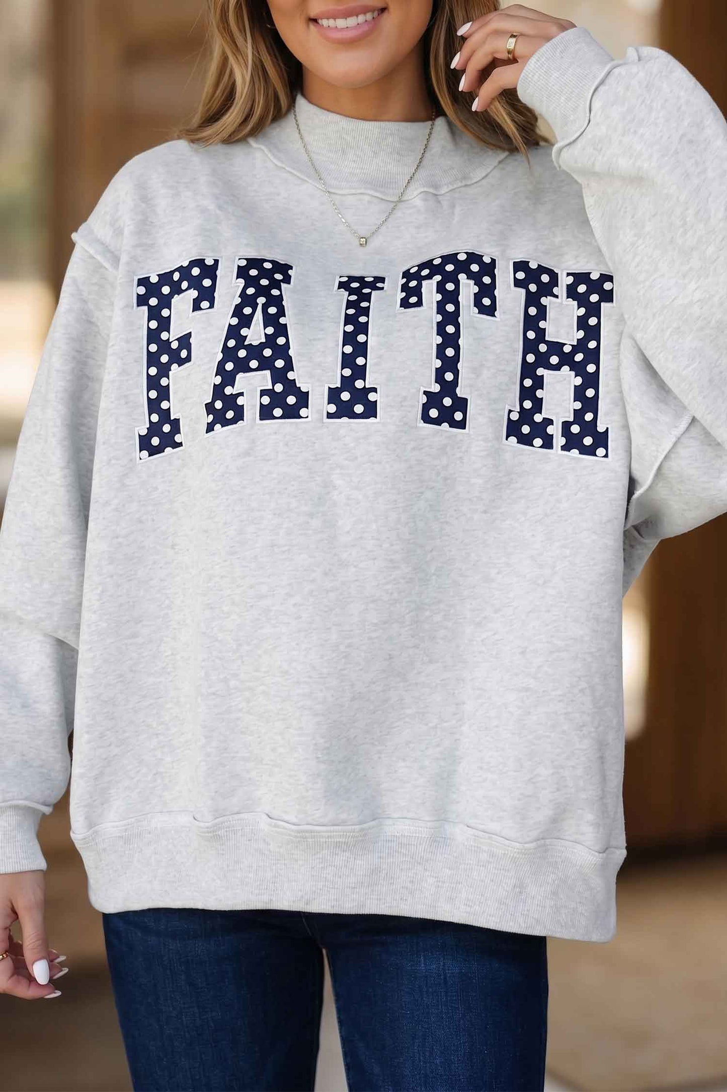 Polka Dot Faith Mock Neck Sweatshirt