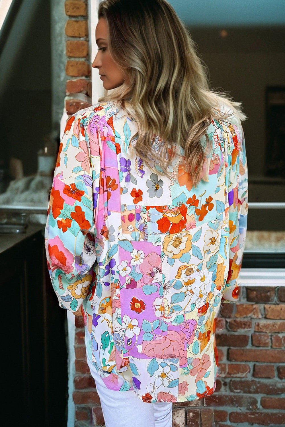 Pastel Garden Button-Down Blouse