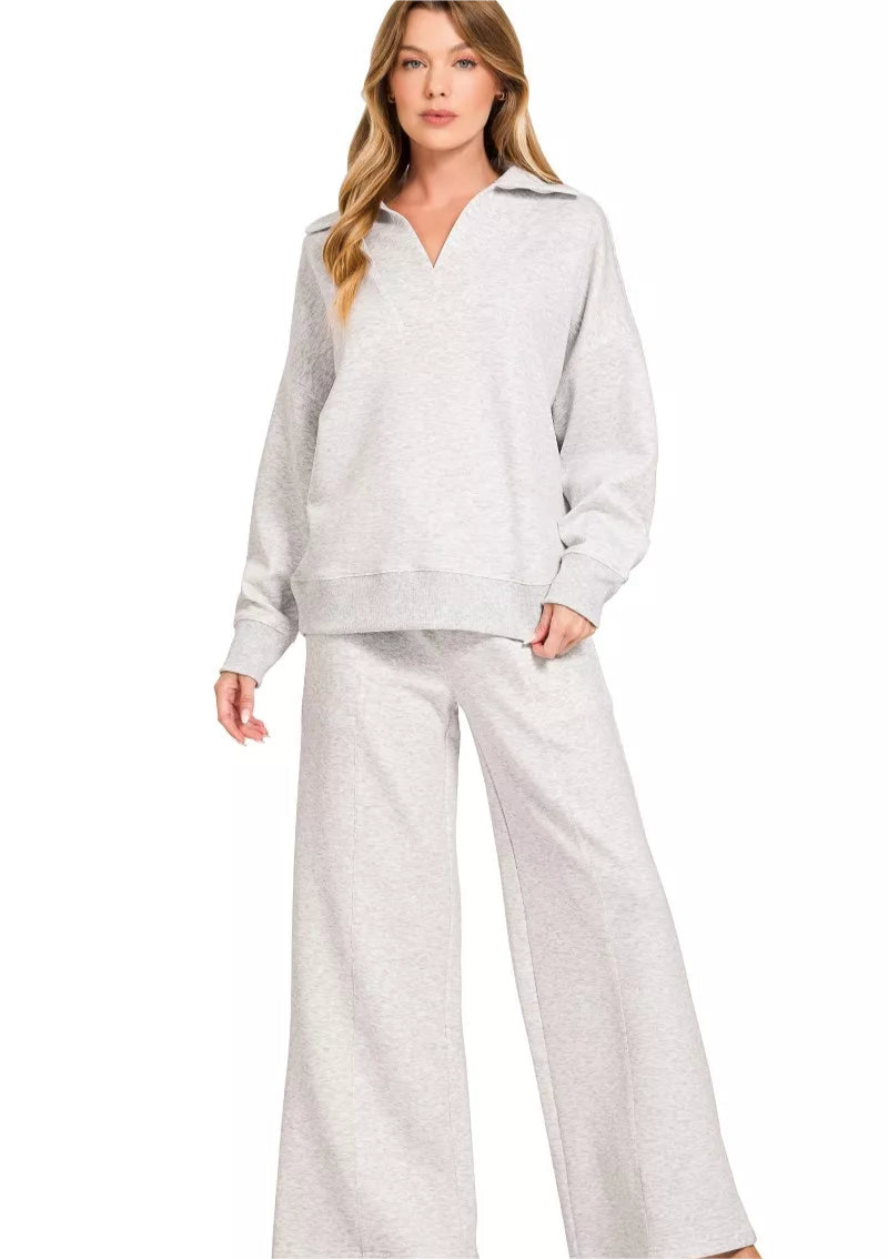 Zenana Scuba Collared Pullover and Pants Set