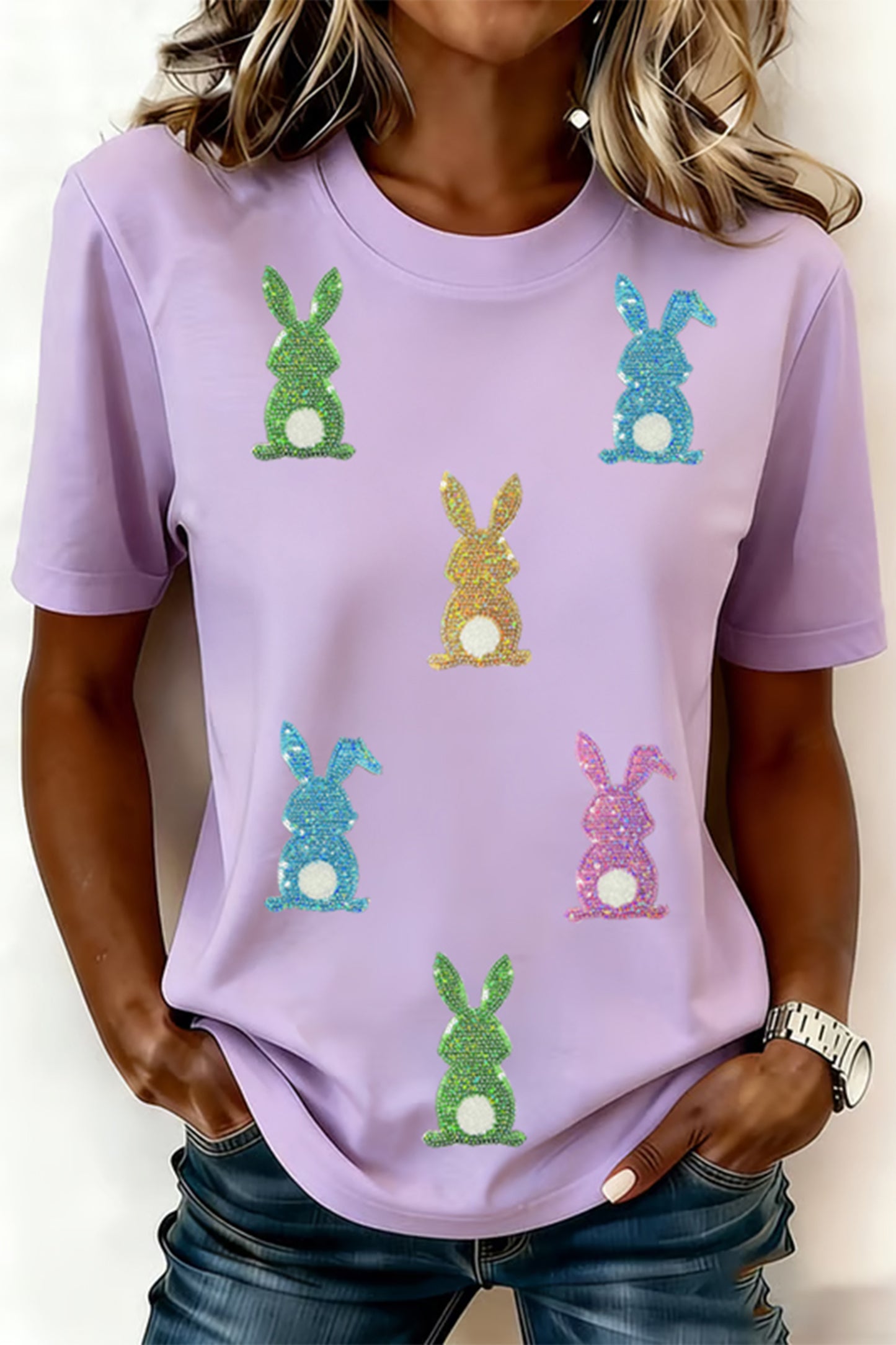 Sequin Easter Bunny Patched Tee