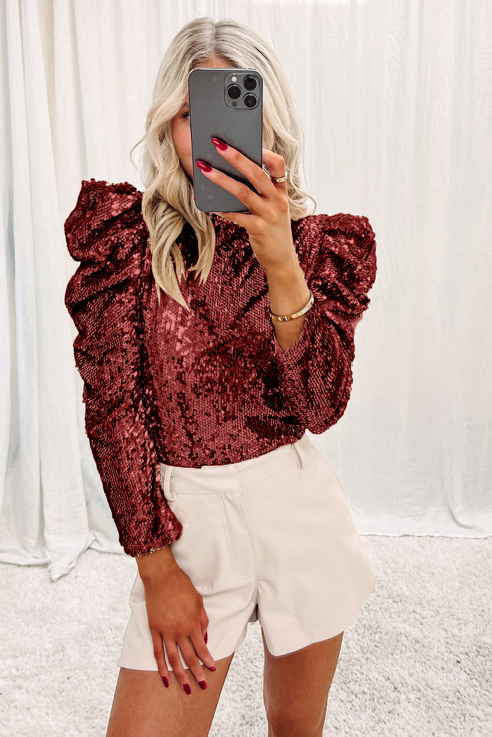 Garnet Glam Sequin Top