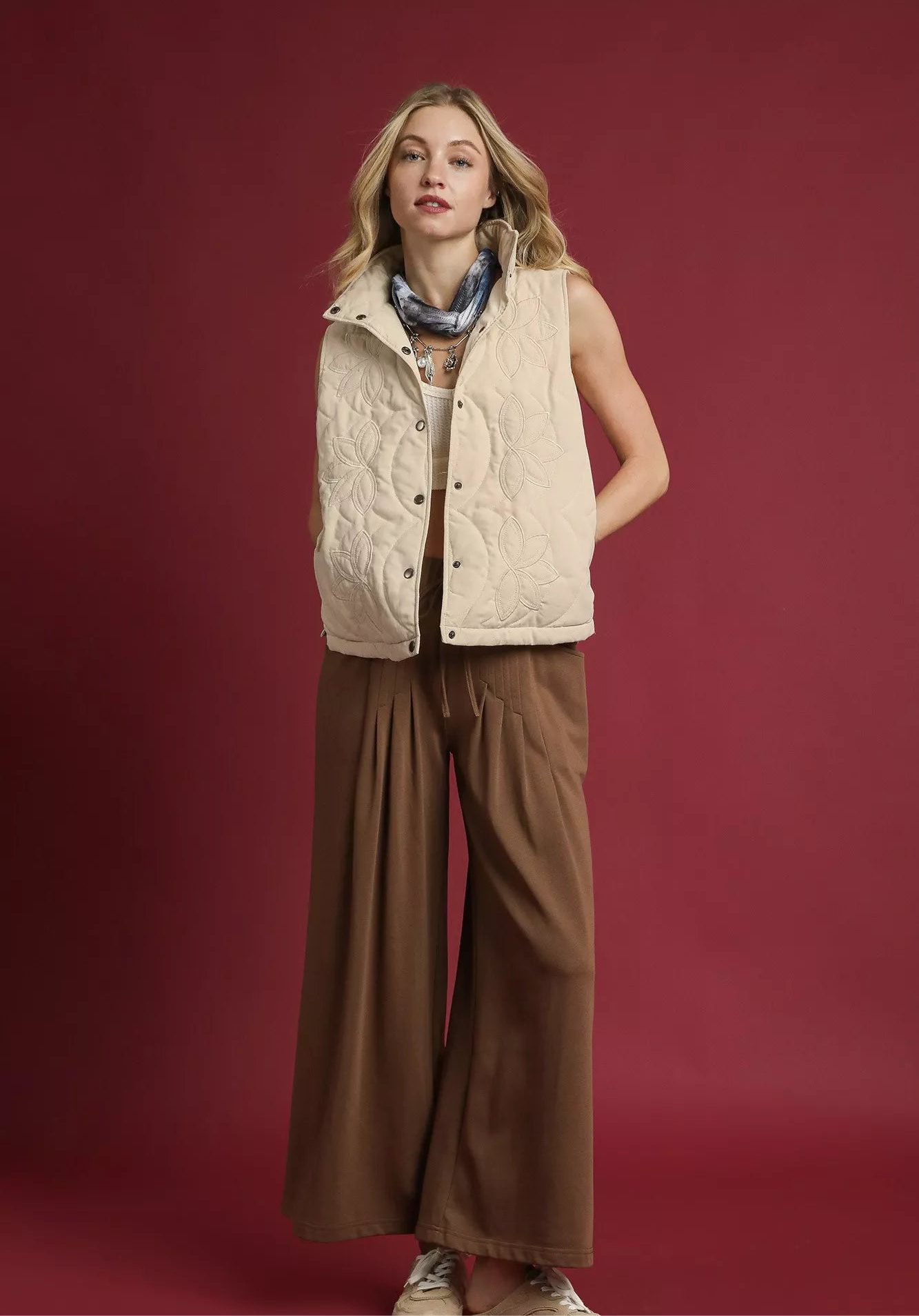 Umgee Quilted Embroidered Vest