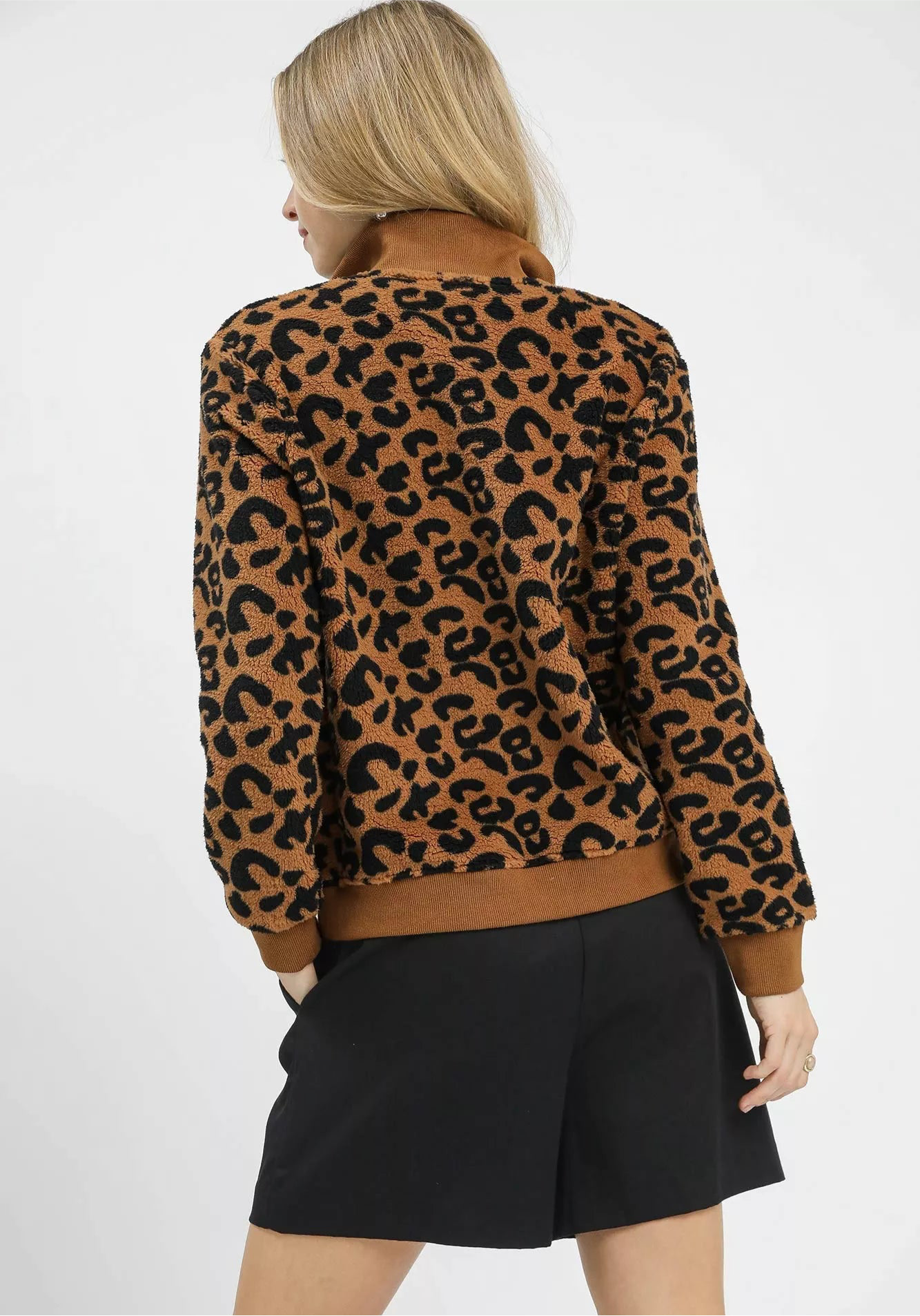 Umgee Leopard Print Quarter-Zip Sweatshirt