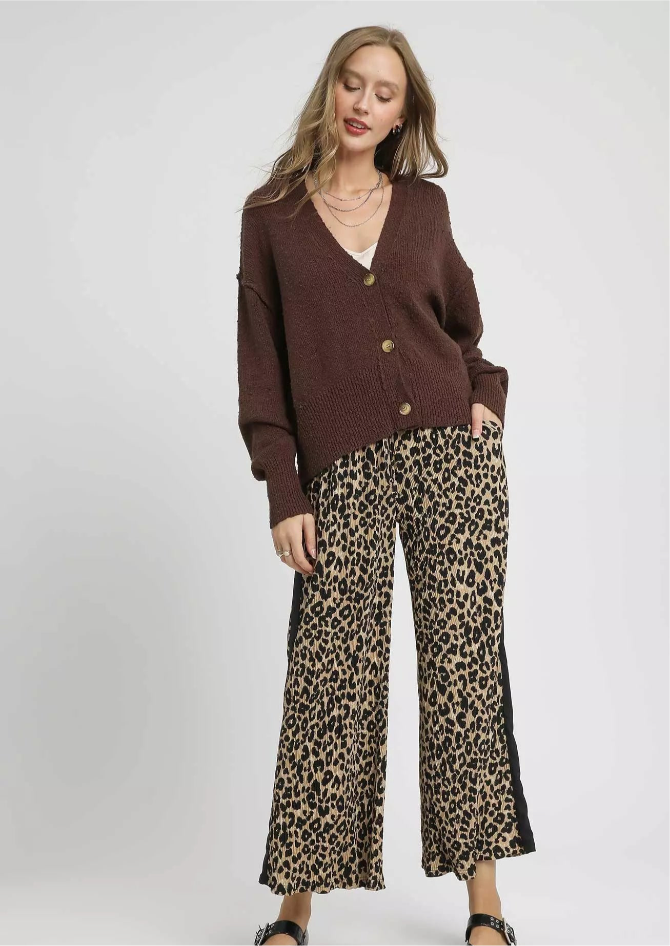 Umgee Button-Front V-Neck Knit Cardigan