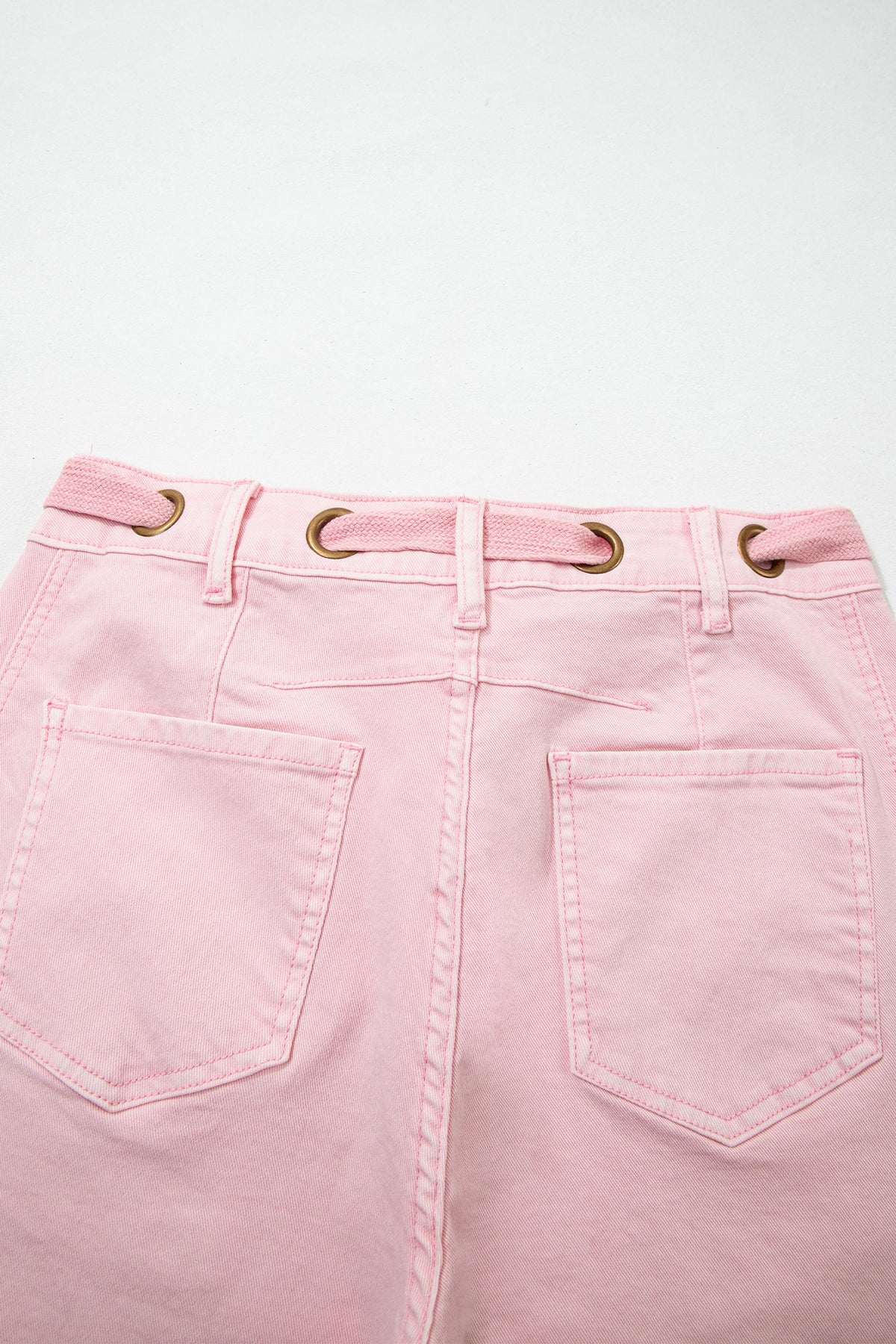 Light Pink Solid Color Grommet Detail Knot Waist Barrel Jeans