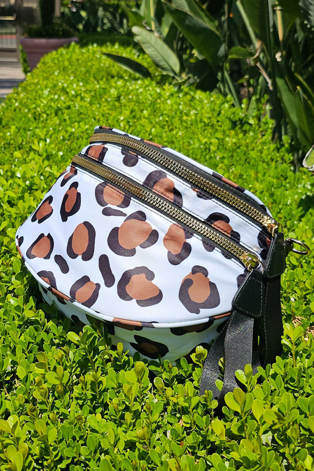 White Checkered Print Wide Strap Large Crossbody Bag
