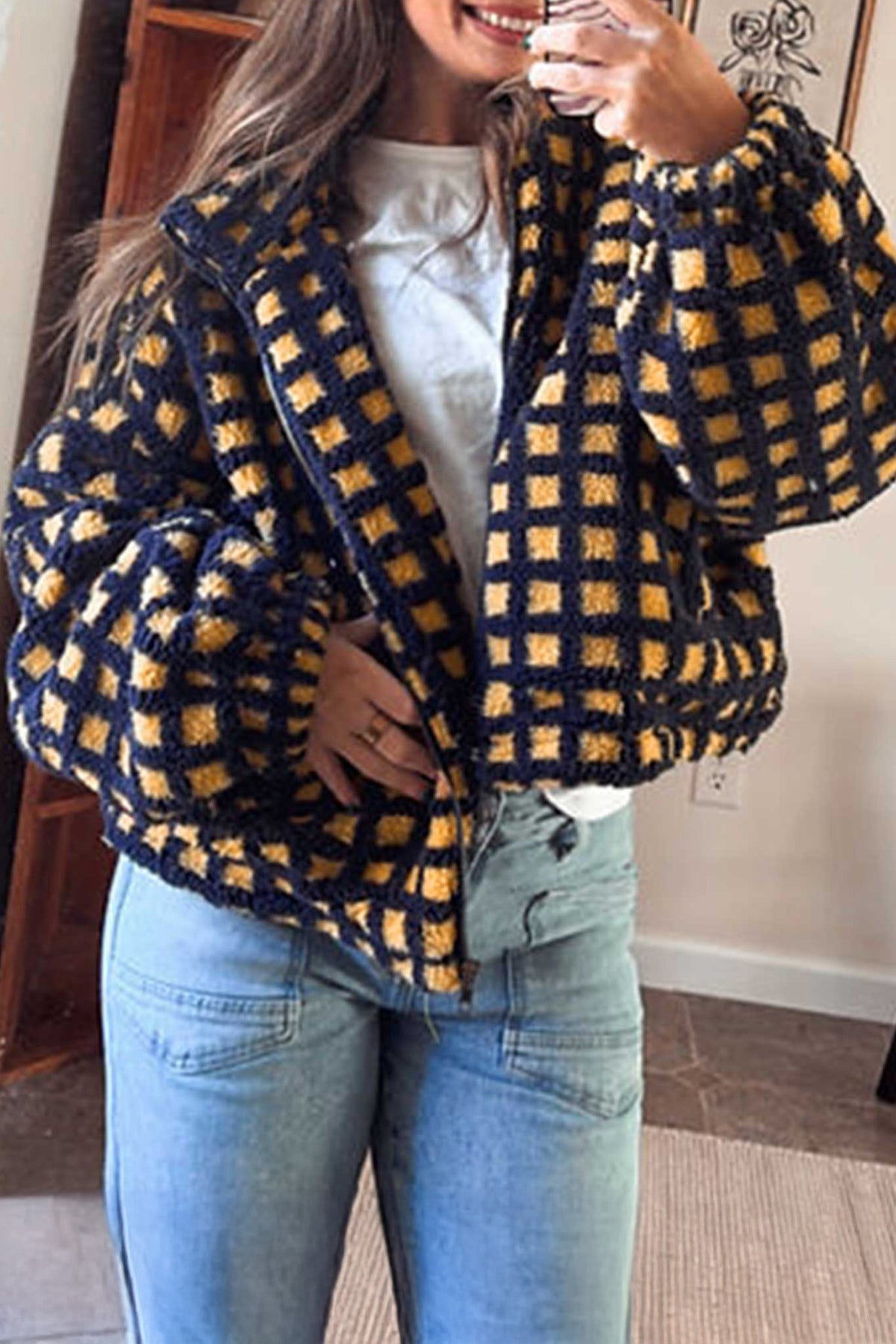 The Golden Hour Checkered Sherpa Jacket