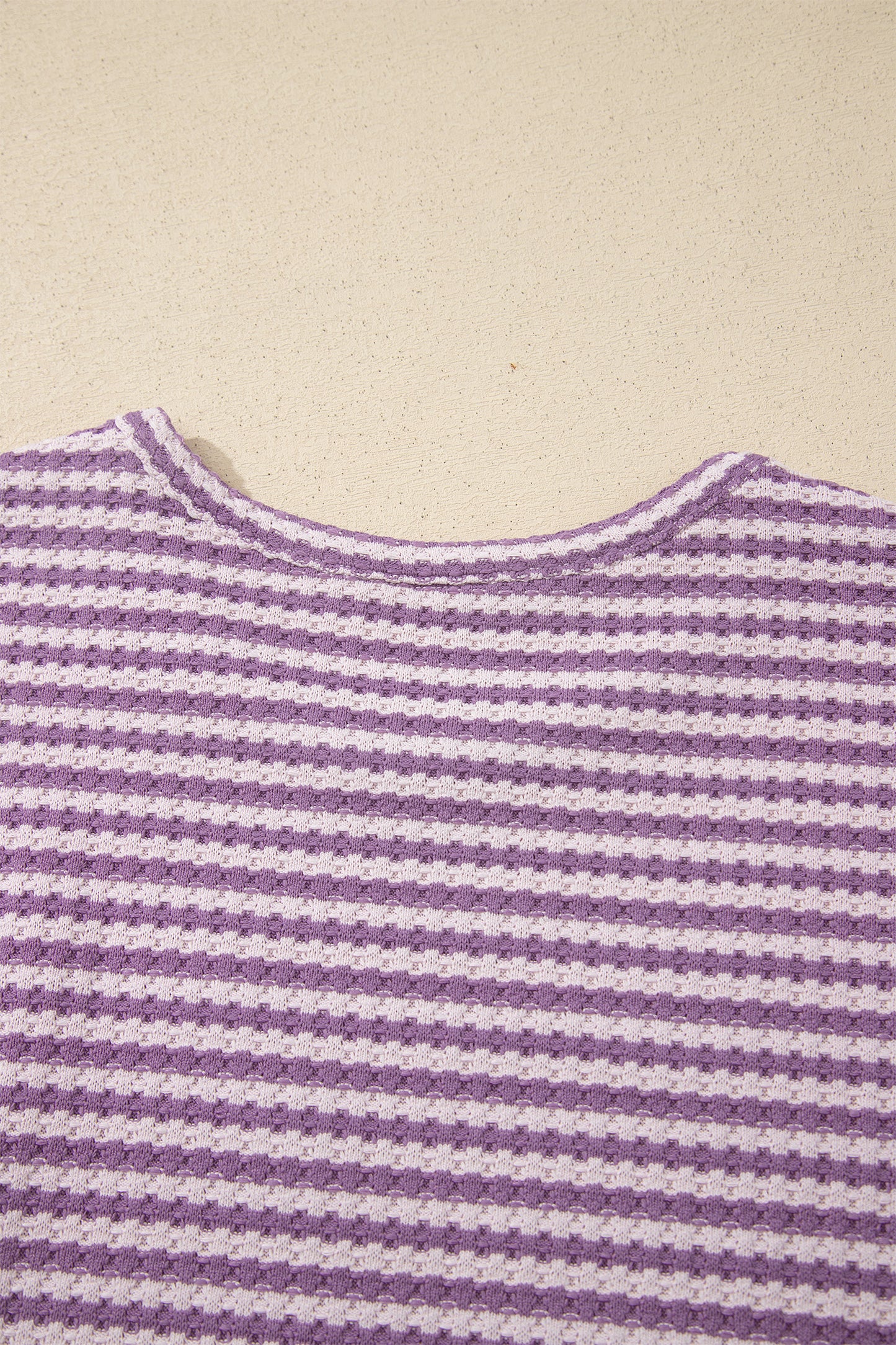 Purple Stripe Breathable Textured Knit Short 2pcs Set