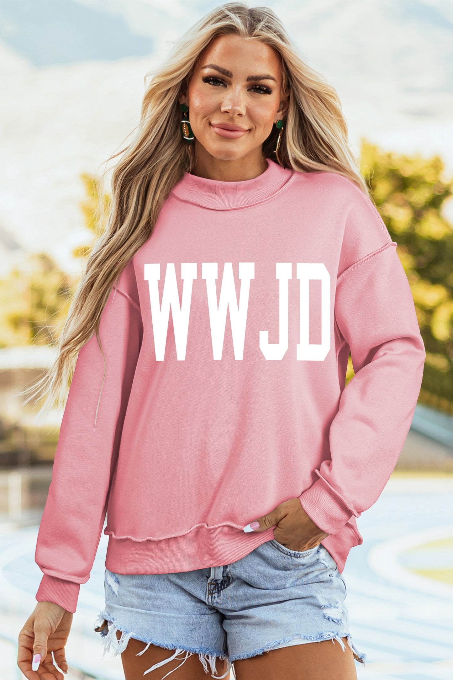 WWJD/ AMEN Double Side Printed Mock Neck Reversible Sweatshirt