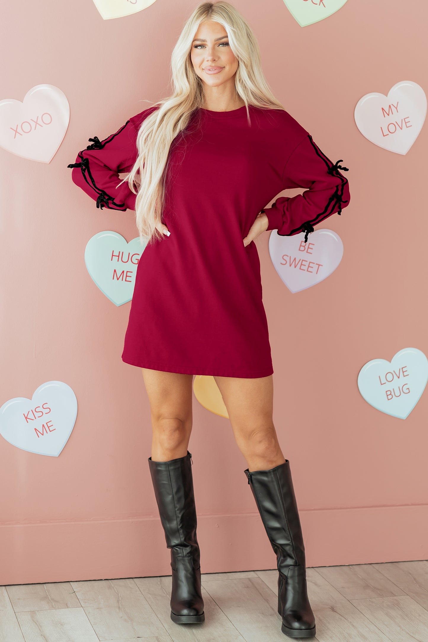 Bordeaux Darling Tie-Sleeve Dress