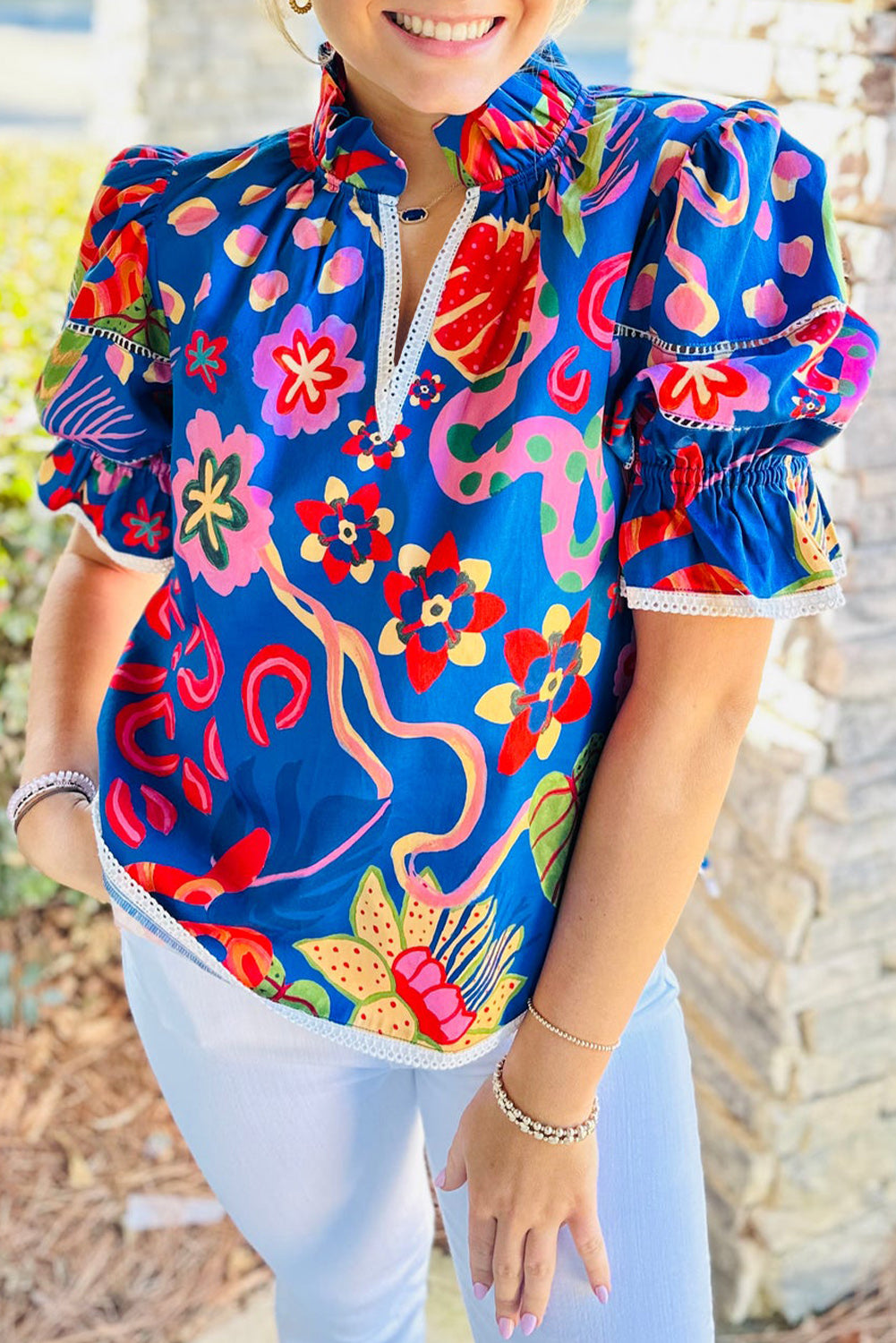 Santorini Bloom Statement Blouse