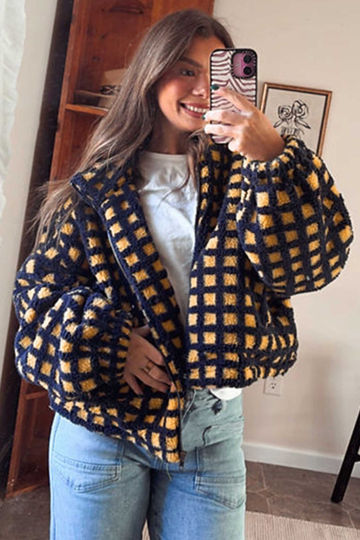 The Golden Hour Checkered Sherpa Jacket