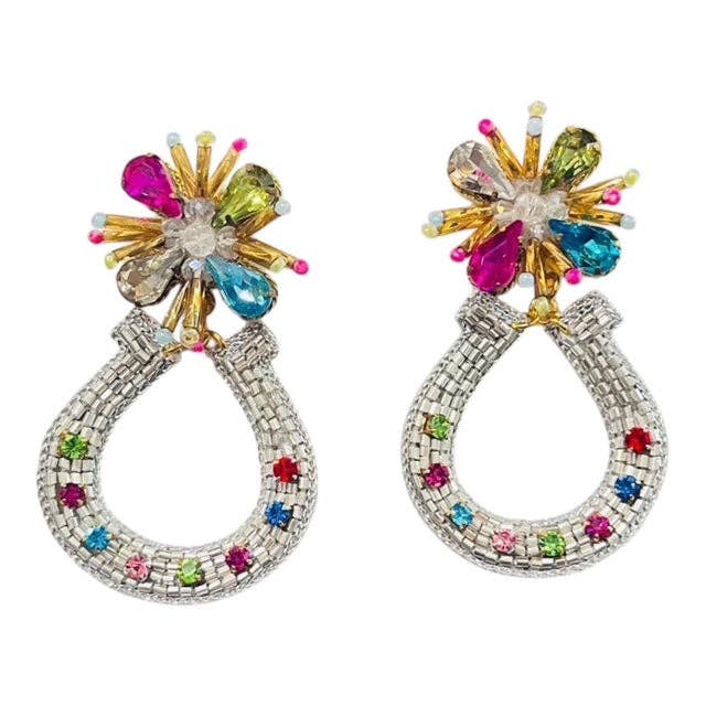 Derby Multi Rhinestone Horseshoe Earrings