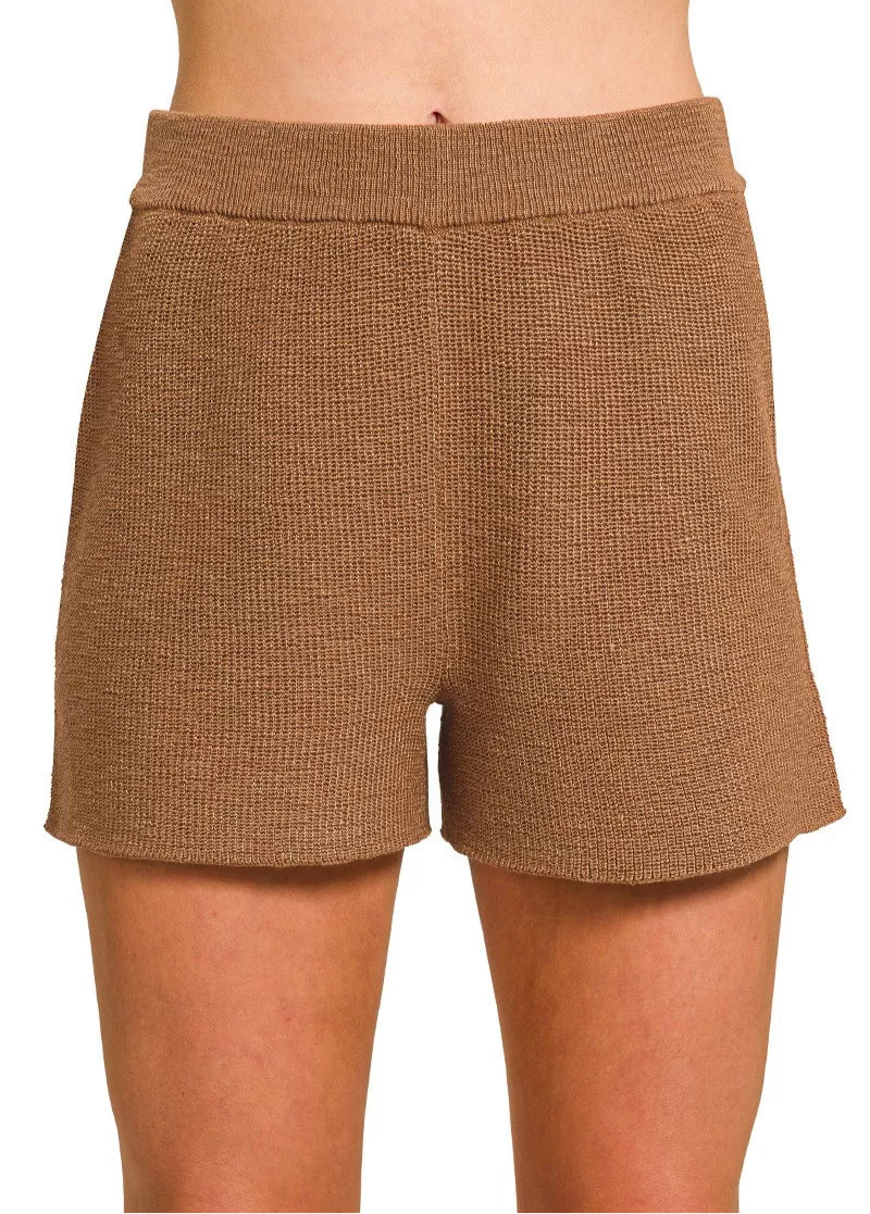 Zenana Round Neck Knit Top and Shorts Sweater Set