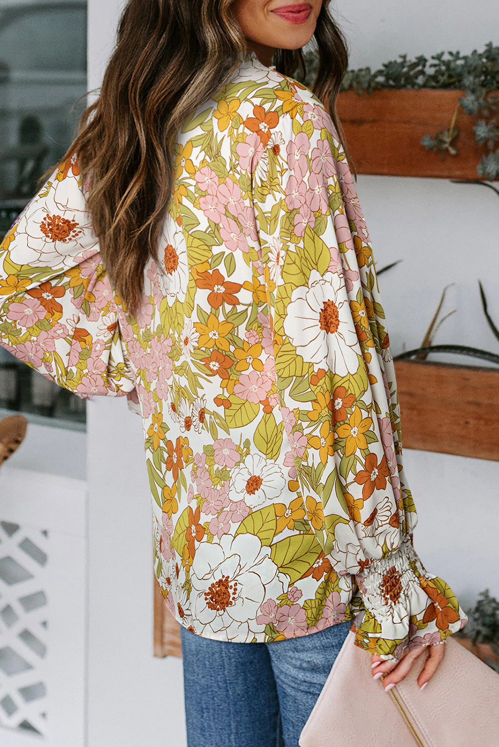 Fiery Red Cakewalk Floral Smocked Blouse