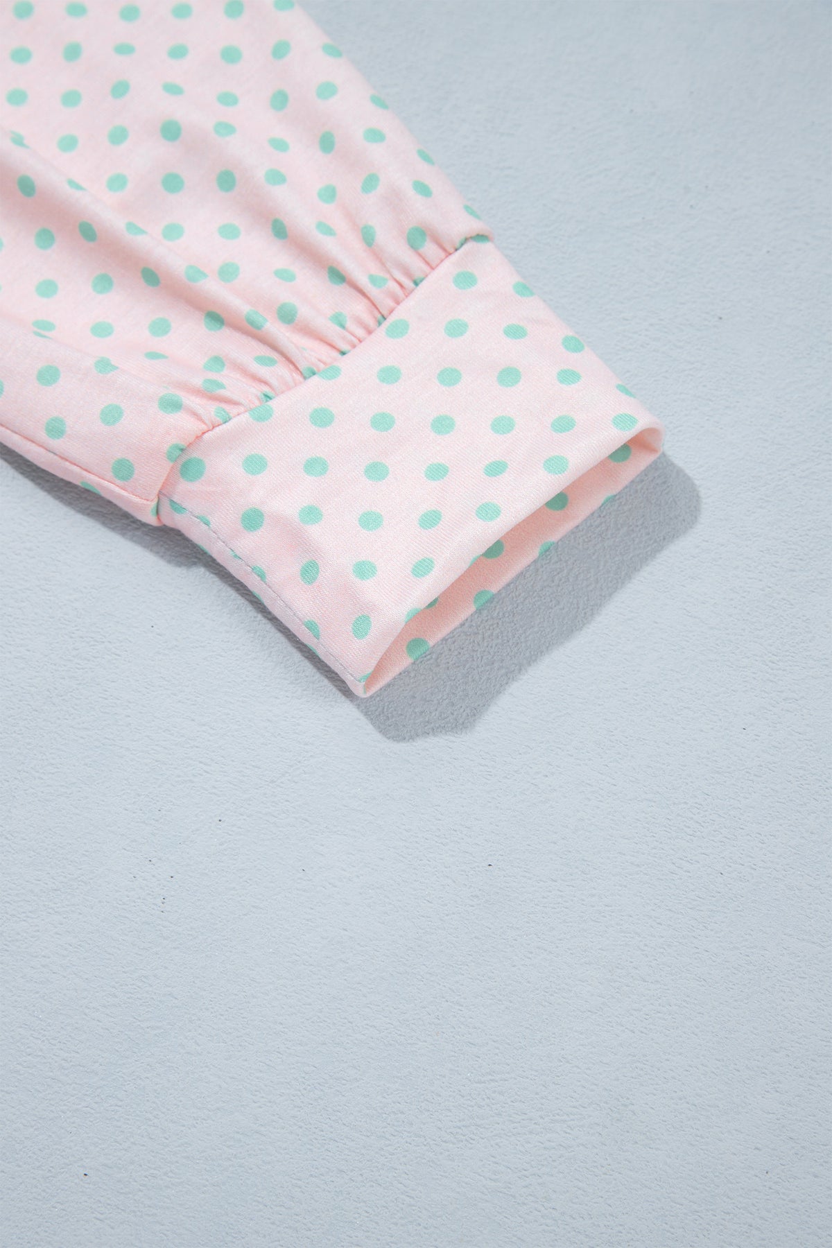 Pink Striped Polka Dot Patchwork Polo Collar Long Sleeve Top