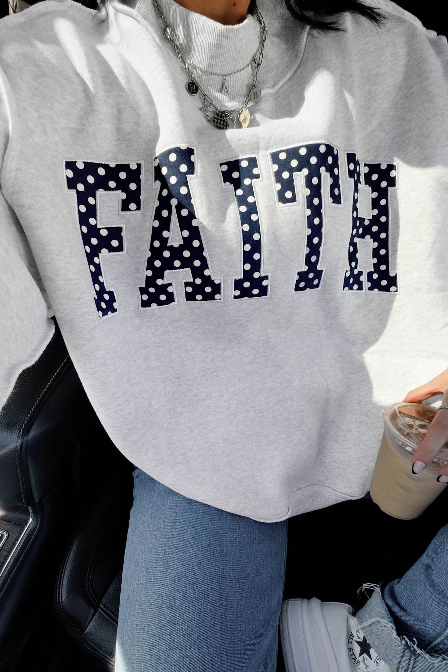 Polka Dot Faith Mock Neck Sweatshirt