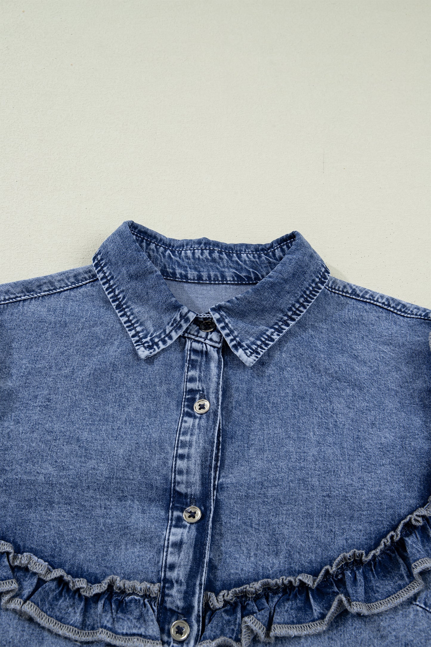 Ruffled Indigo Charm Denim Shirt