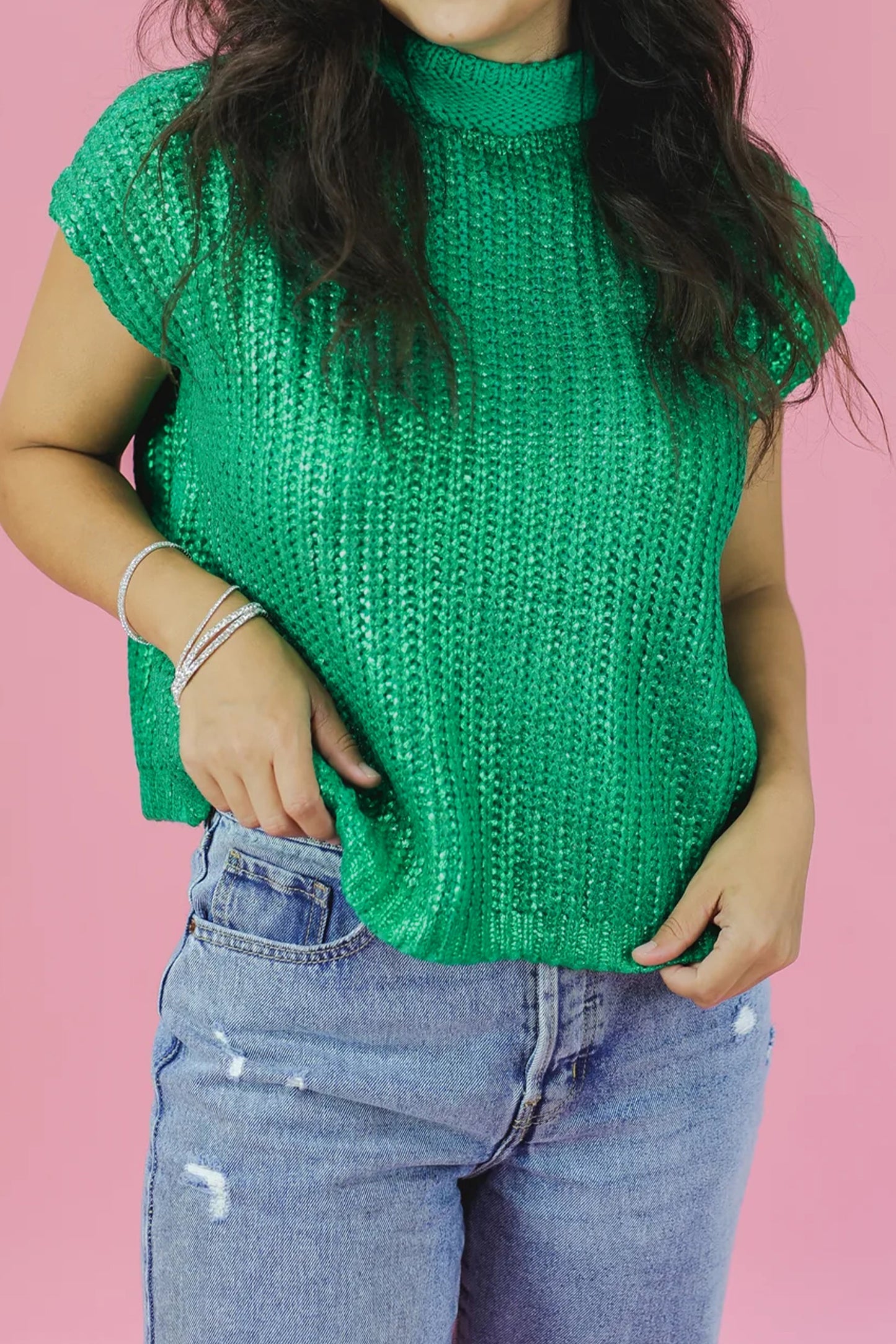 Emerald Shimmer Knit Top