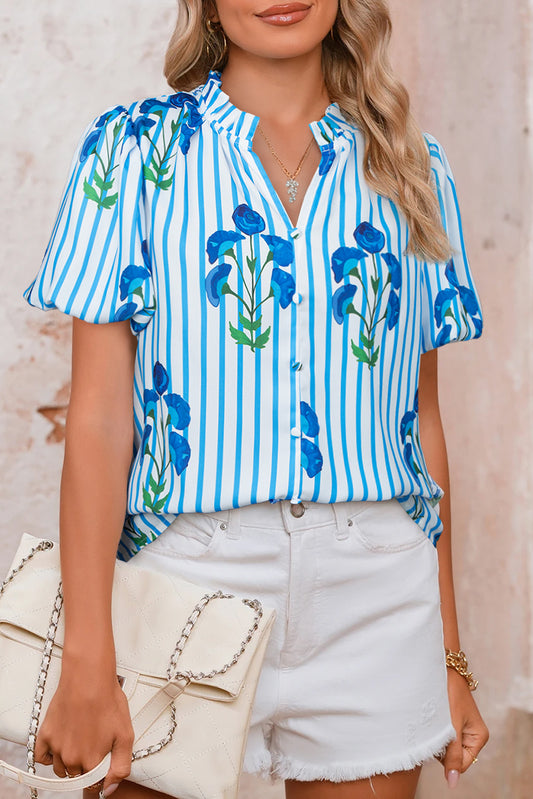Santorini Stripe Floral Blouse