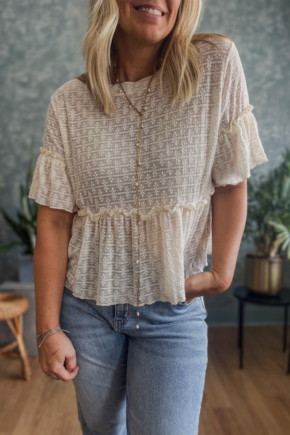 The Cream Lace Latte Peplum