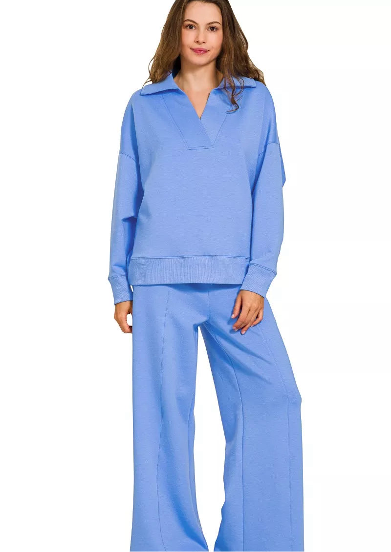 Zenana Scuba Collared Pullover and Pants Set