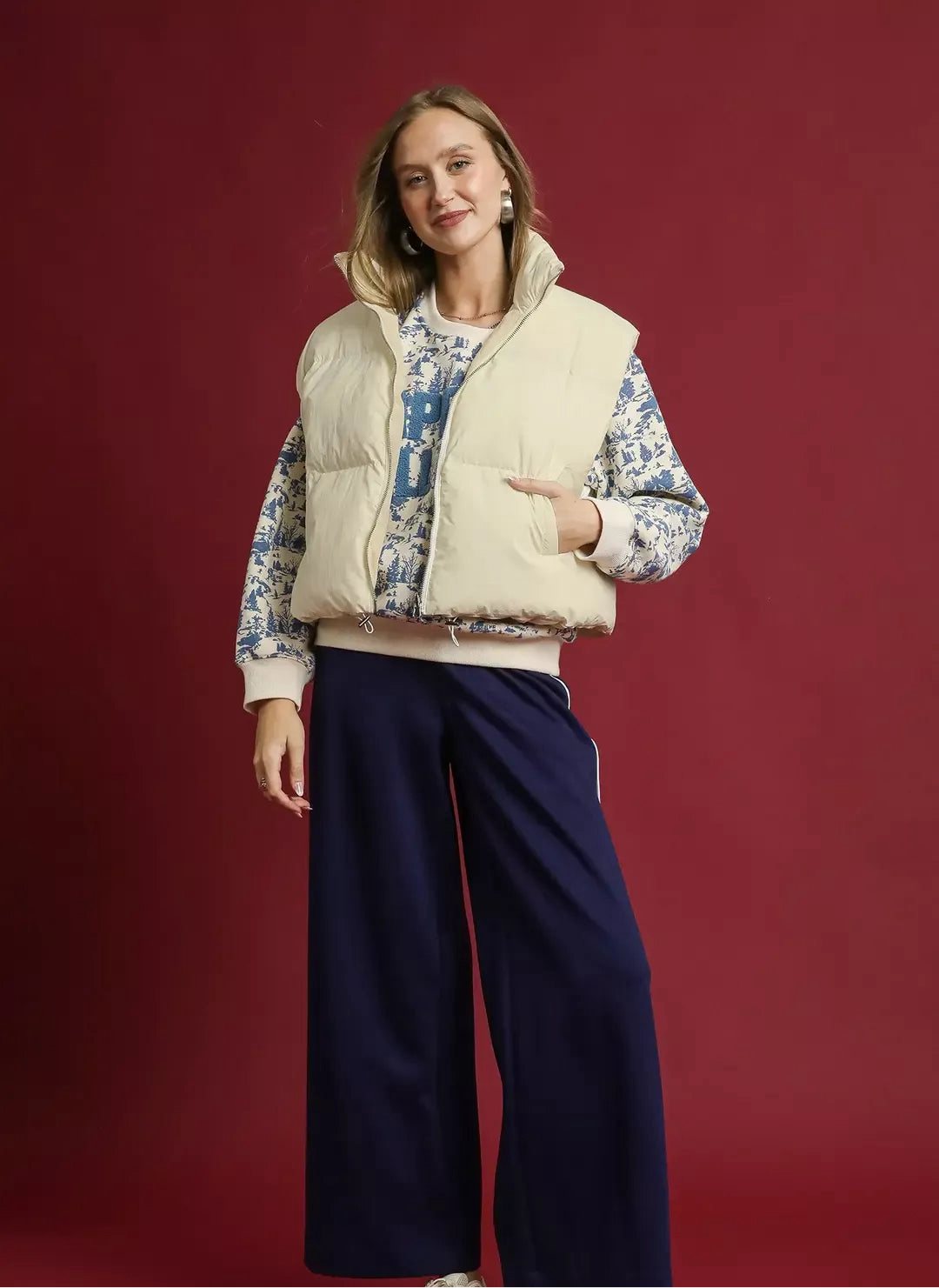 Umgee High Neck Puffer Vest with Zip Front