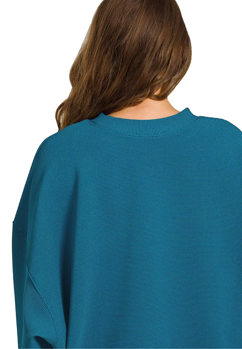 Zenana Ribbed Round Neck Pullover and Drawstring Pants Set