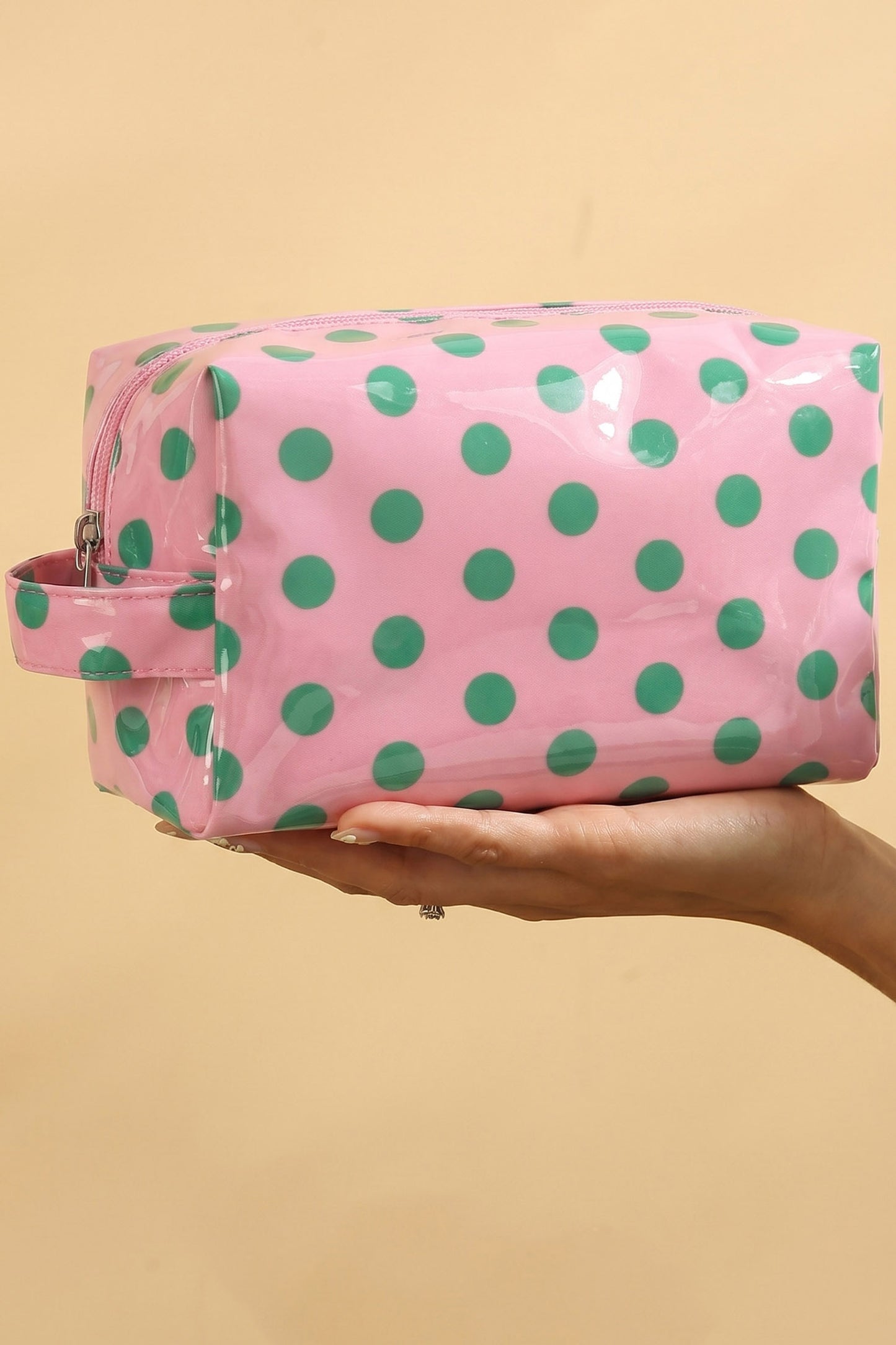 White Durable PVC Polka Dot Makeup Bag