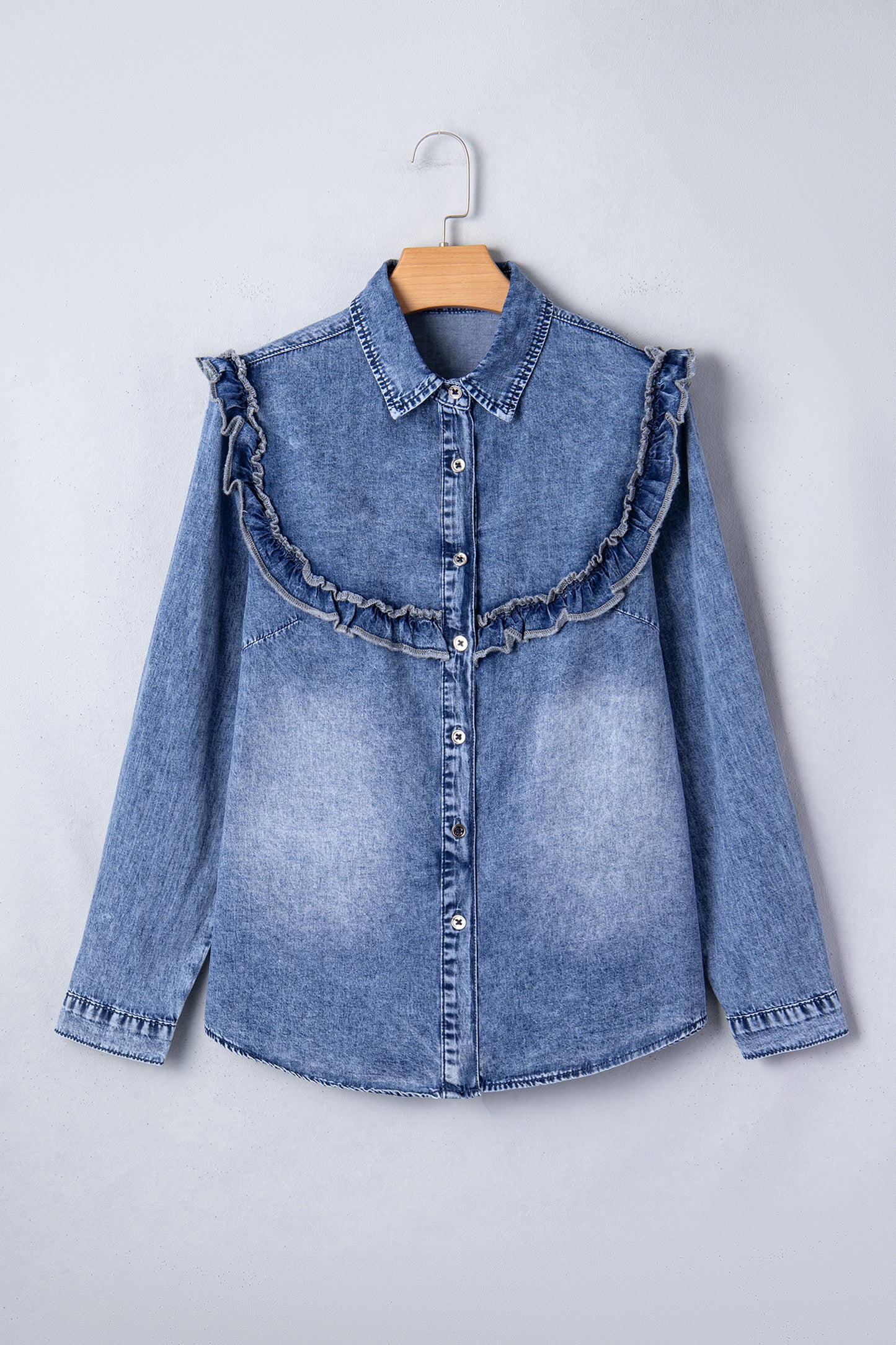 Ruffled Indigo Charm Denim Shirt