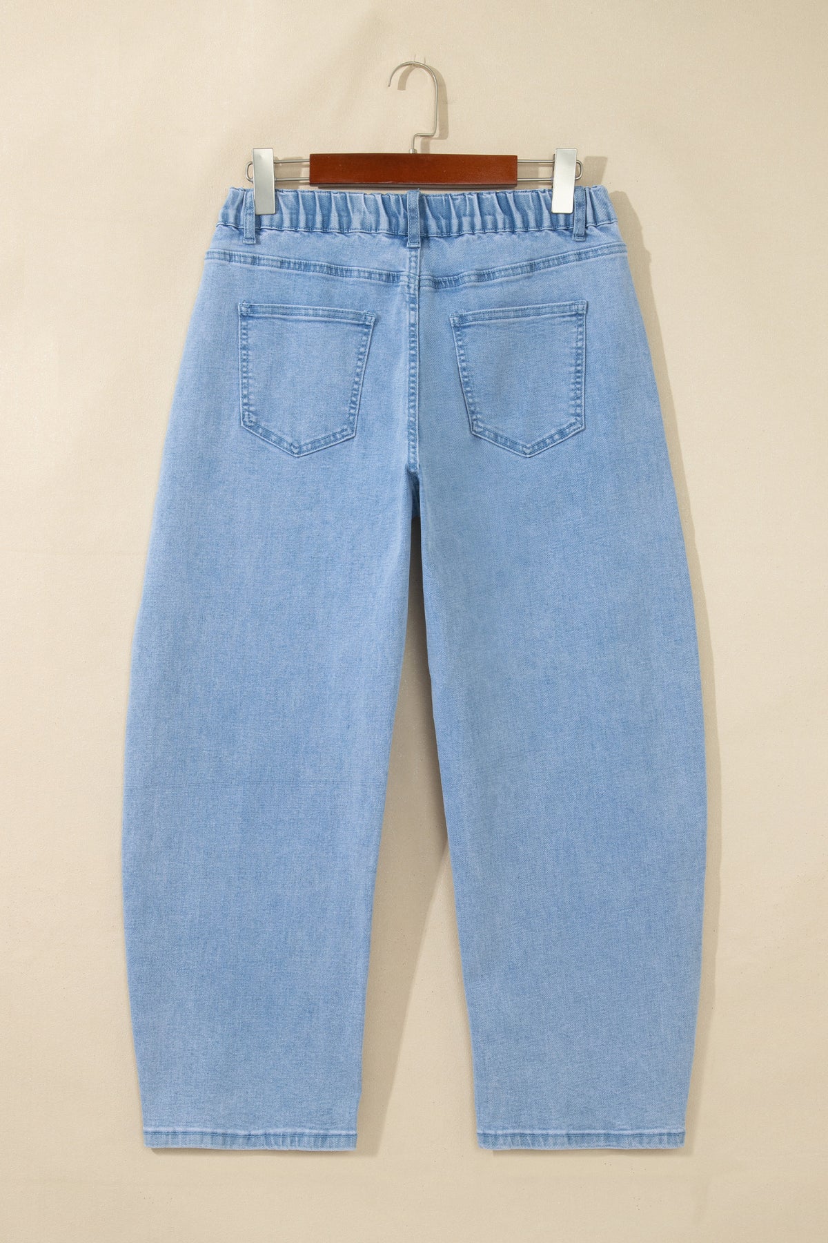 Beau Blue Solid Color Square Patch Pocket Ankle-length Barrel Jeans