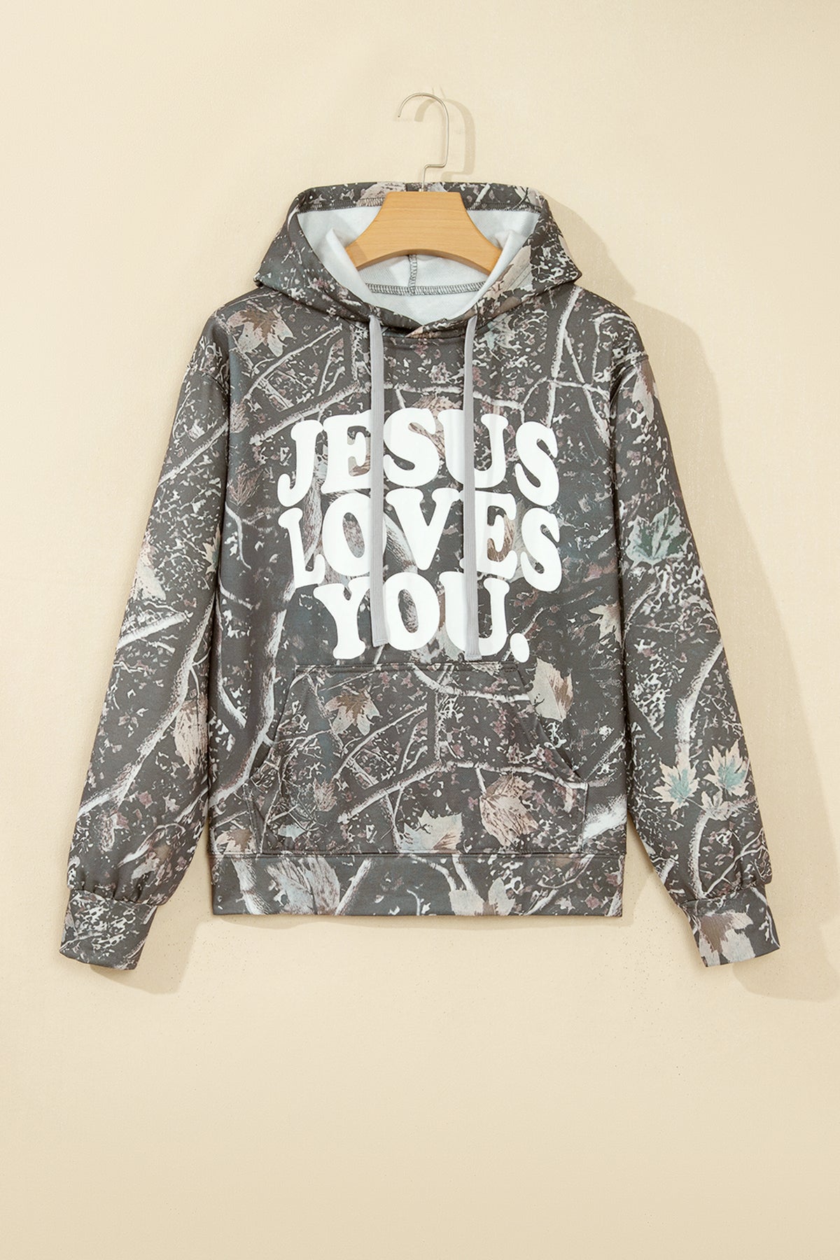 Camouflage Jesus Loves You Print Relaxed Hoodie