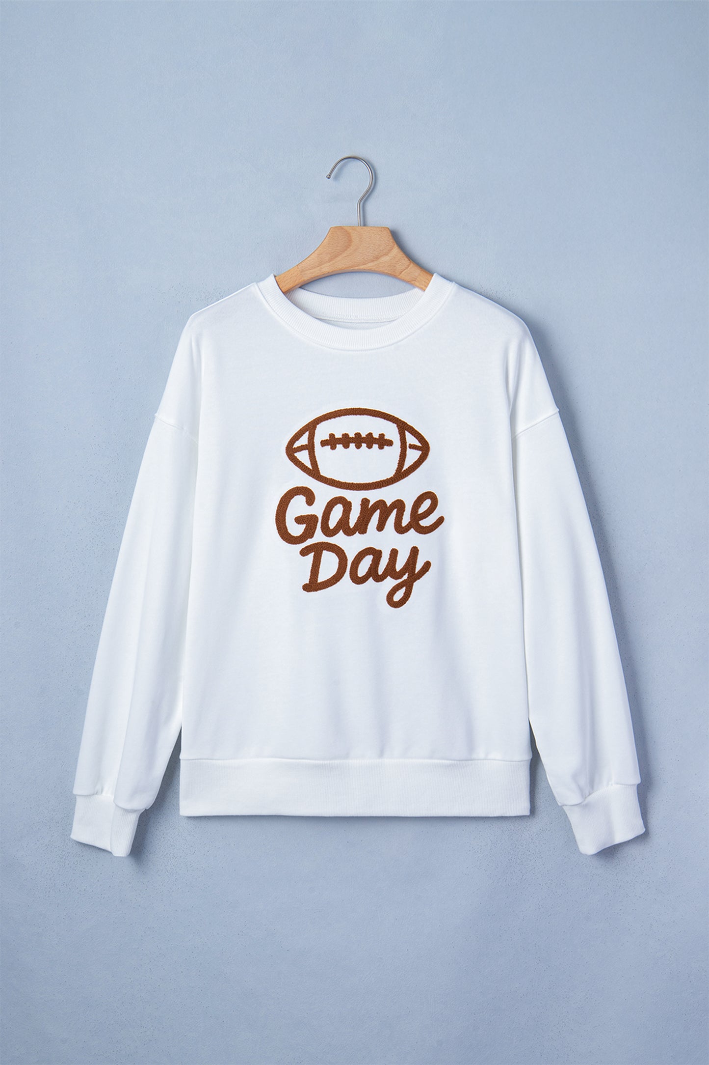 White Embroidered Game Day Sweatshirt