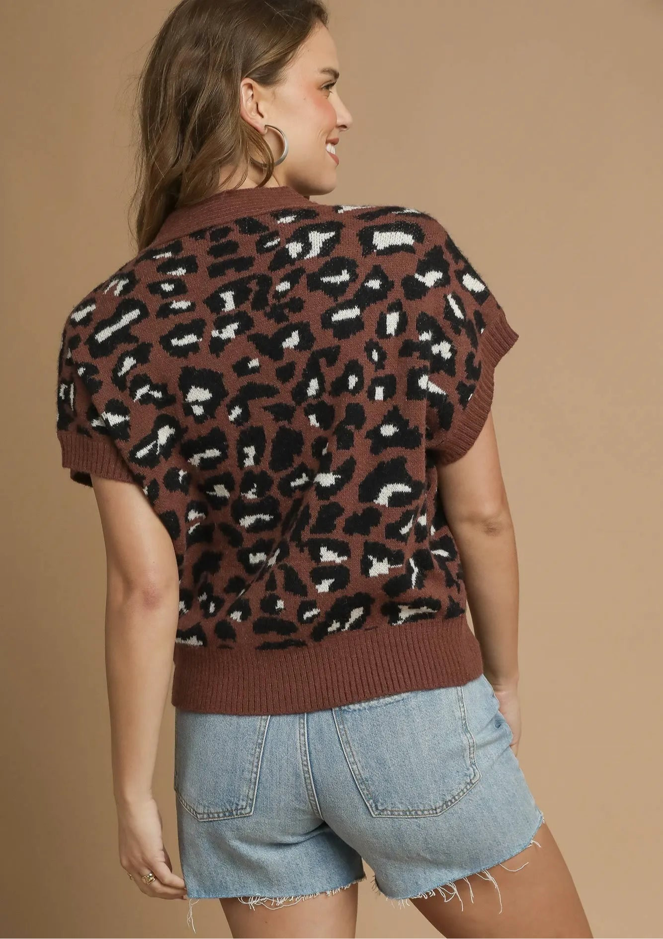 Umgee Leopard Button Down Short Sleeve Cardigan