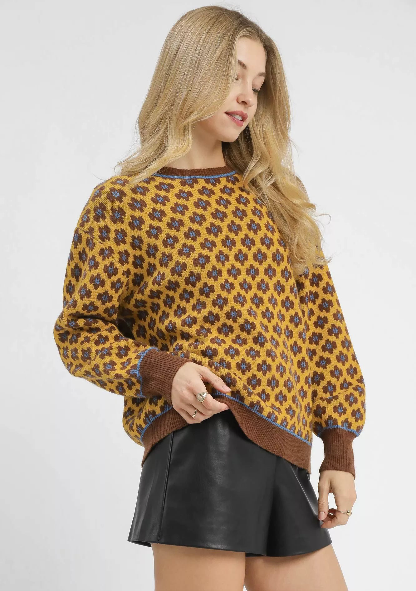 Umgee Abstract Print Crew Neck Sweater